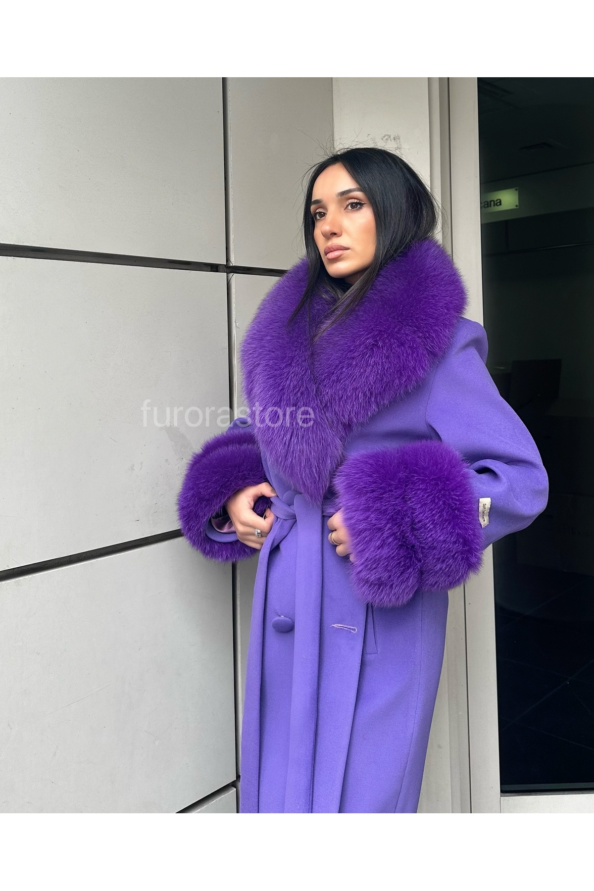 Furora Store  Kaşmir Kadın Palto- Kürklü Kaşmir Ceket- Uzun kadın Kürklü Ceket - Görsel 2