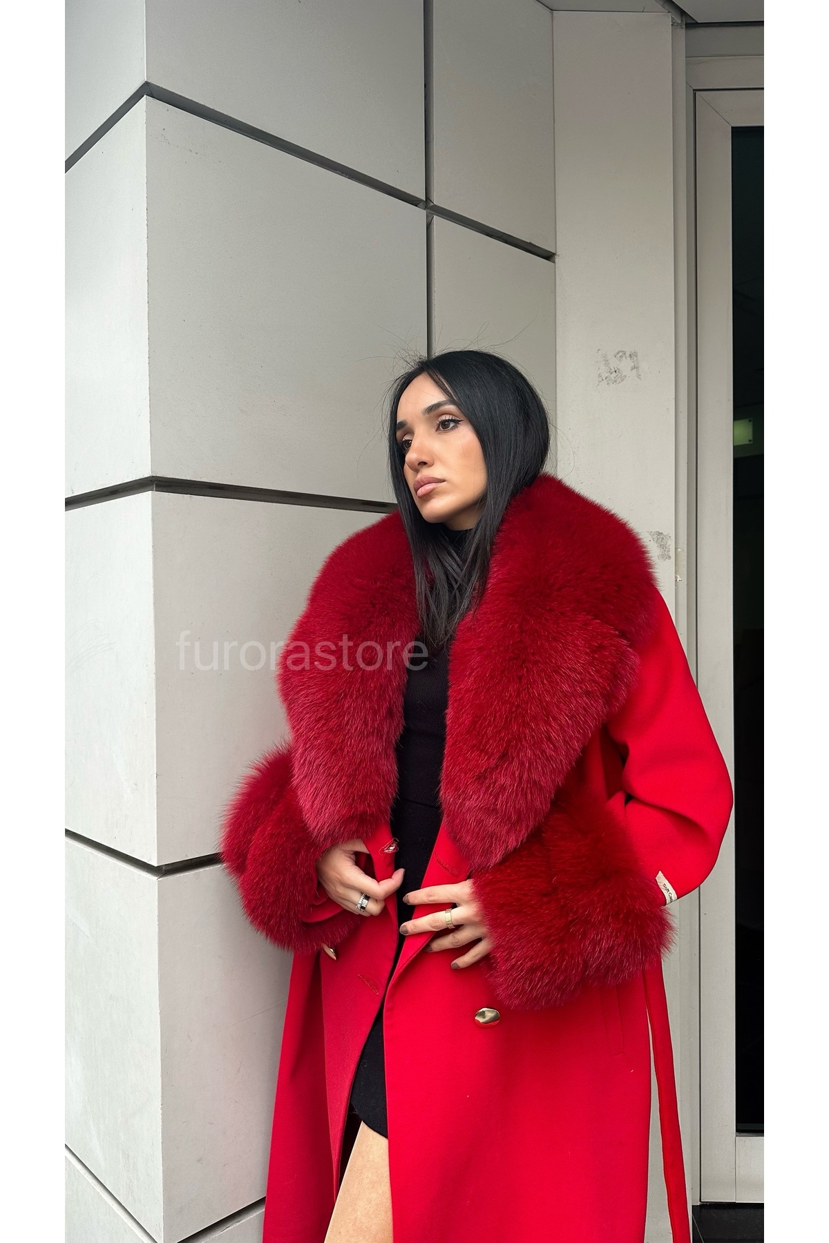 Furora Store  Kaşmir Kadın Palto- Kürklü Kaşmir Ceket- Uzun kadın Kürklü Ceket - Görsel 3