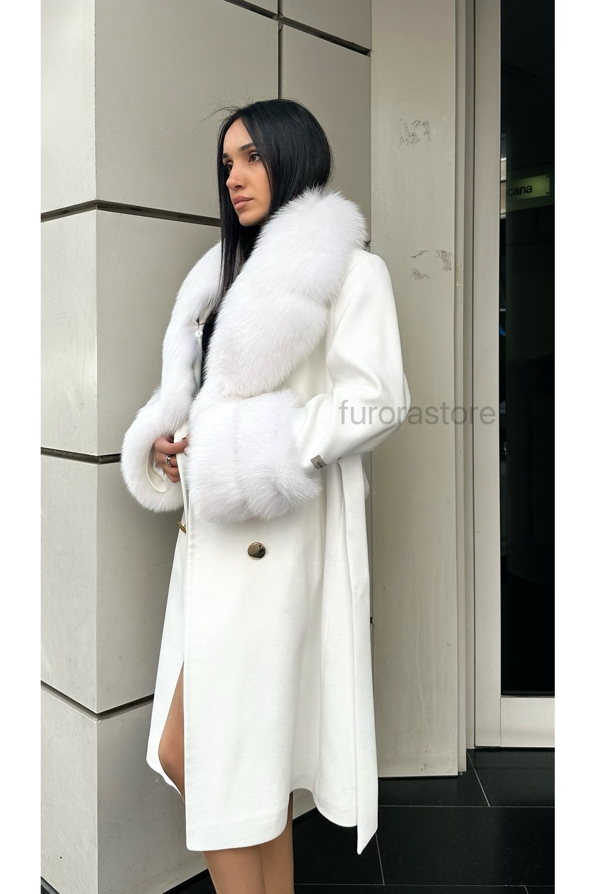 Genel Markalar  Kaşmir Kadın Palto- Kürklü Kaşmir Ceket- Uzun kadın Kürklü Ceket - Görsel 4