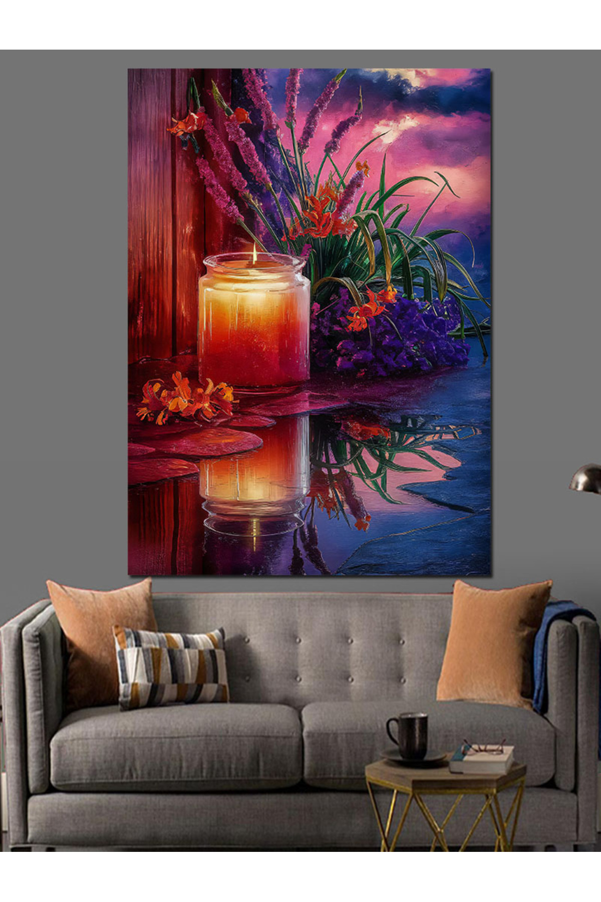 Tablomega Pânză Decorativă Lavandă Și Lumânare - Lemn Mdf - 18 x 27