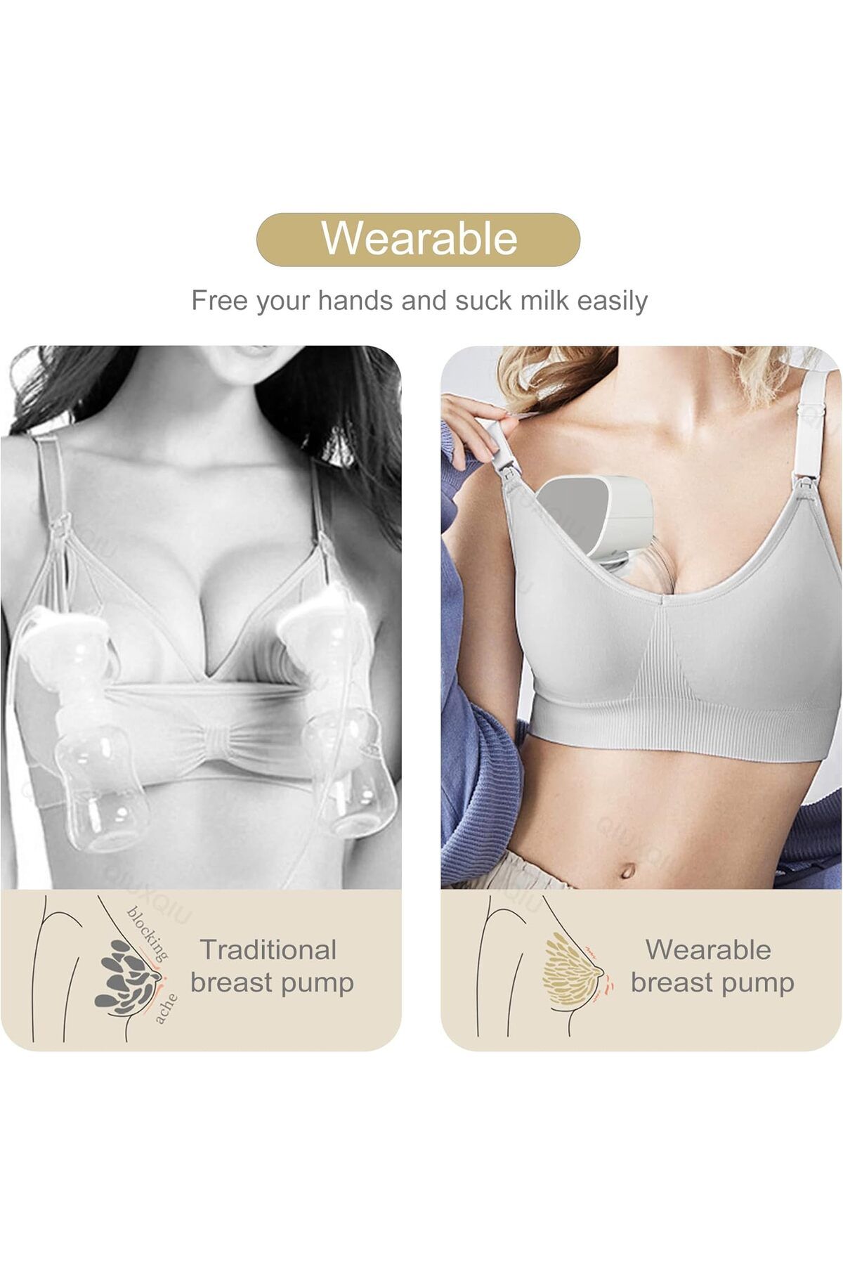 Yelajoy-Wearable Breast Pumps, Quiet,with 2 Mode & 5 Levels USB Rechargeable Battery 4