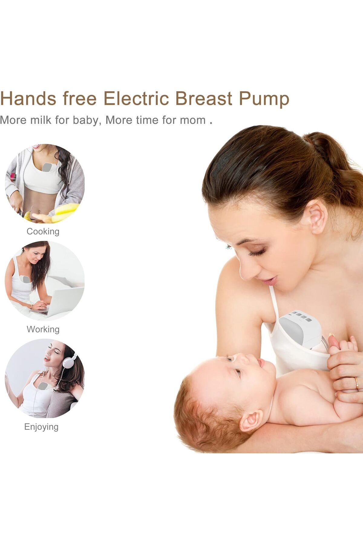 Yelajoy-Wearable Breast Pumps, Quiet,with 2 Mode & 5 Levels USB Rechargeable Battery 3