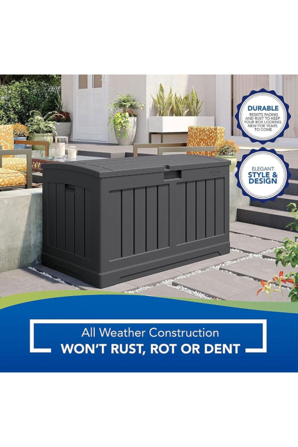 Suncast-Weather Resistant Lockable Spacious Rectangular Deck Box ‎50 Gal 4