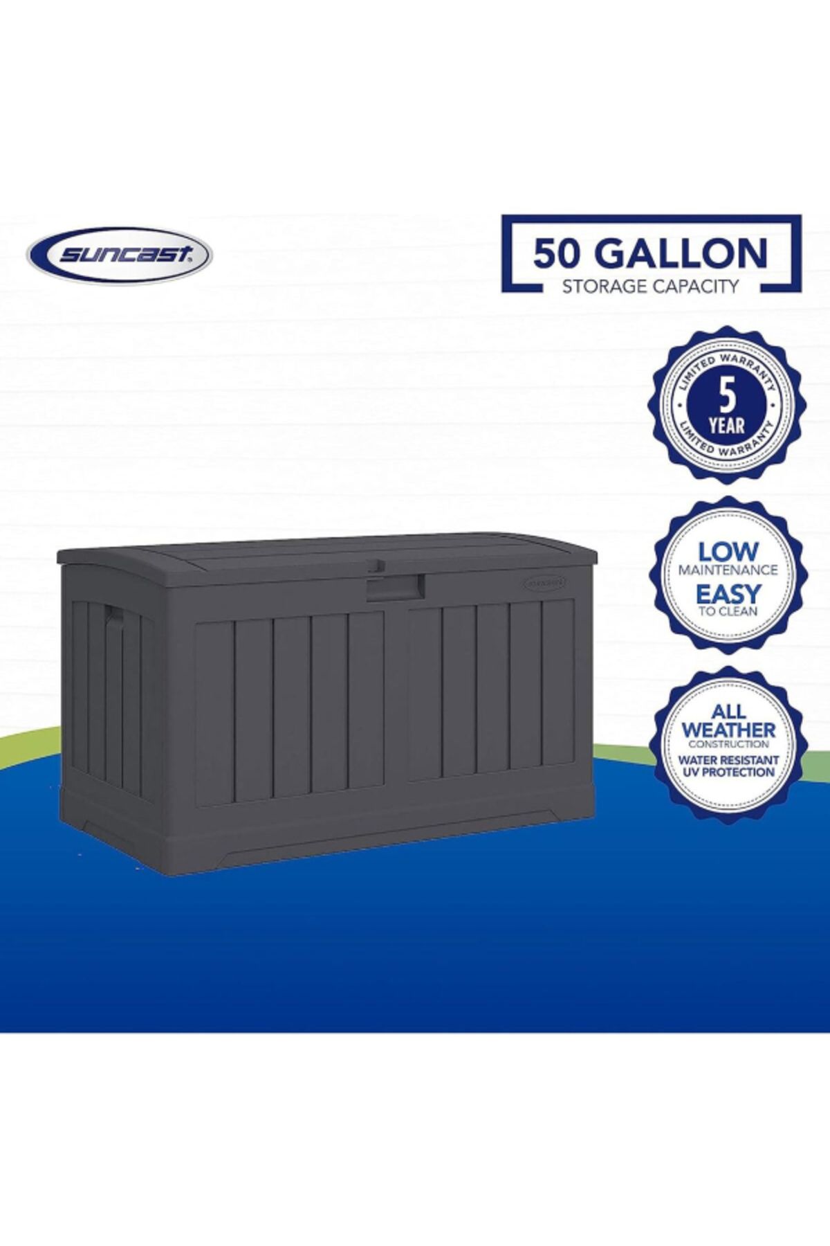 Suncast-Weather Resistant Lockable Spacious Rectangular Deck Box ‎50 Gal 3