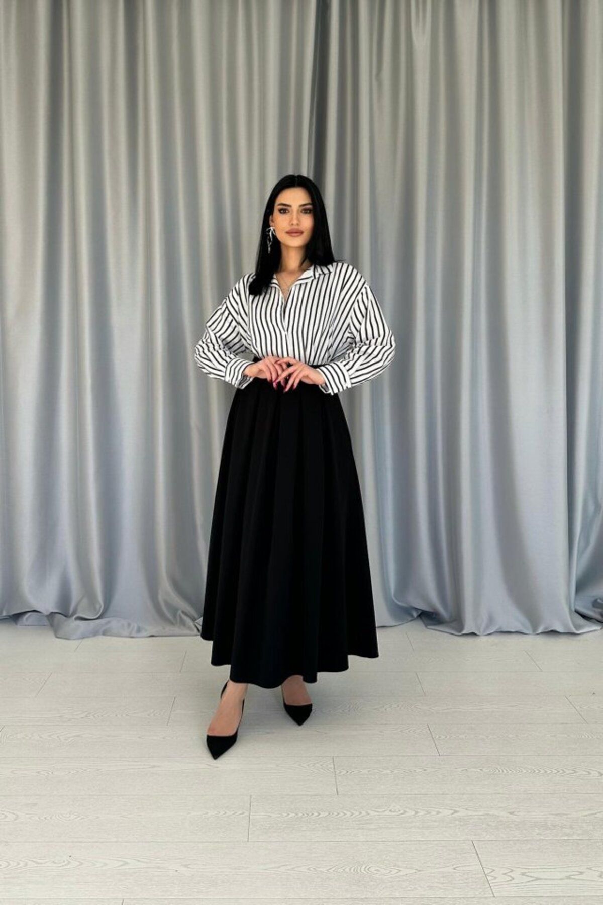 MRA Fashion Siyah Çizgili Gömlek
