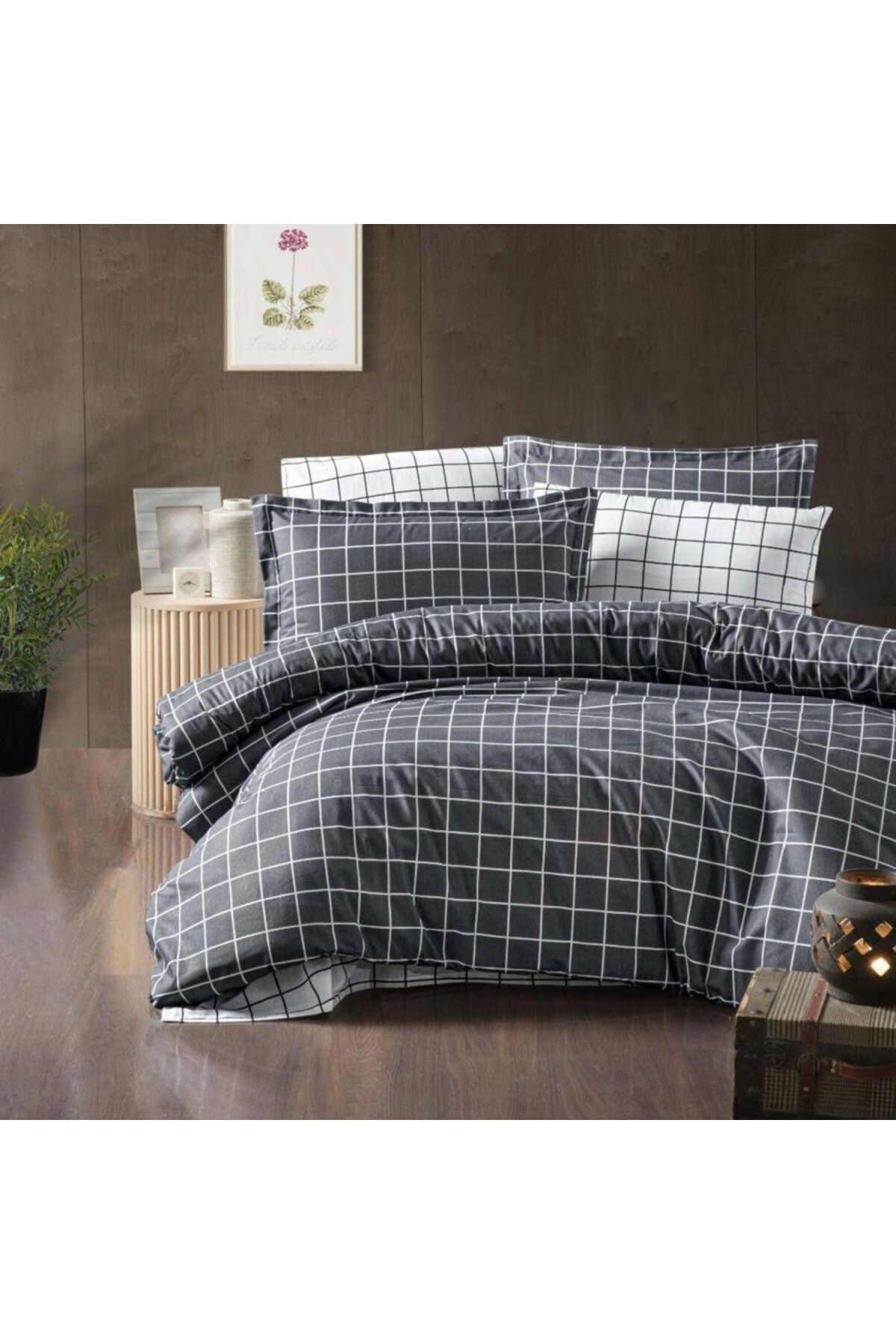 Pucioasa-Double bed linen anthracite gray in squares, RNFN178 1
