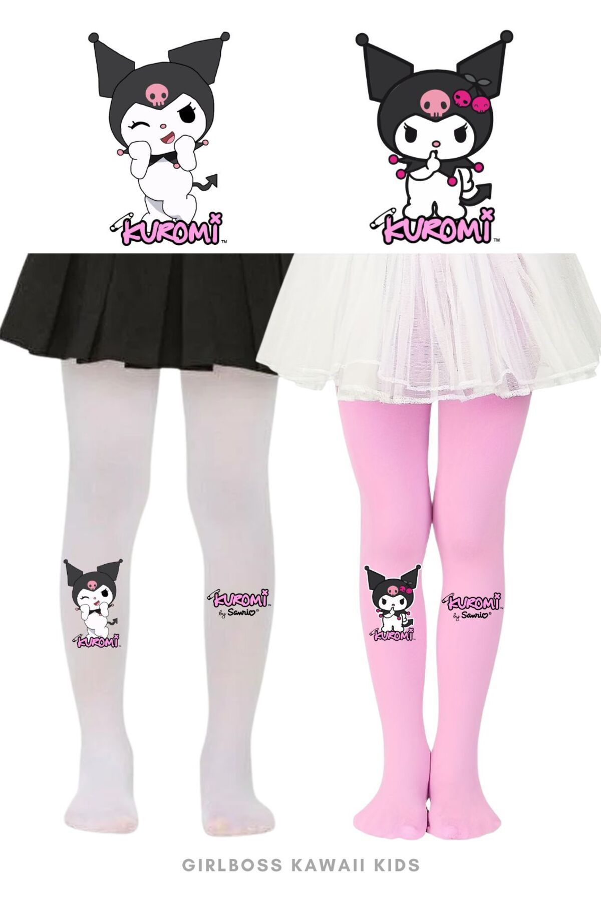 Girlboss Kawaii Set De 2 Șosete Strălucitoare - Kuromi Pink White Femeie - 9–10 years