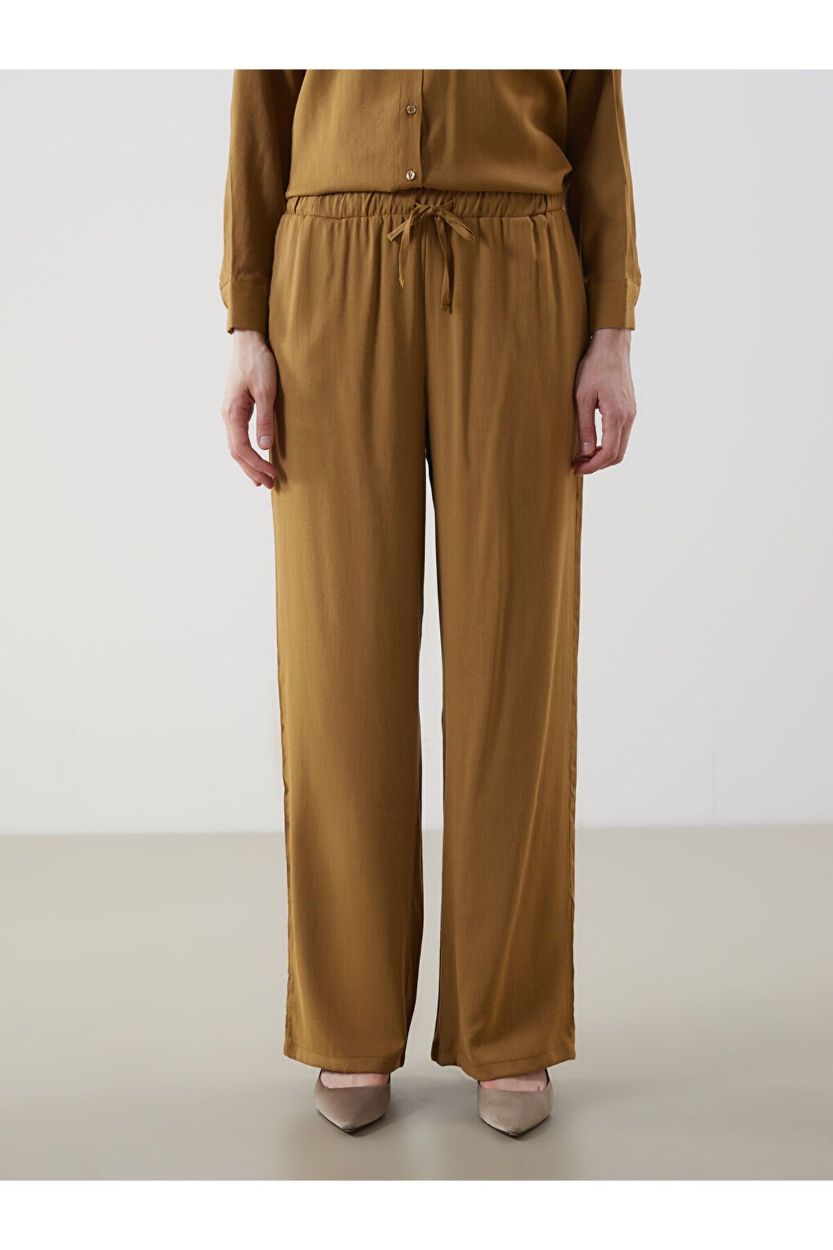 LC Waikiki-Lcw Modest Green Women's Linen Blended Pants with Elastic Waist 2