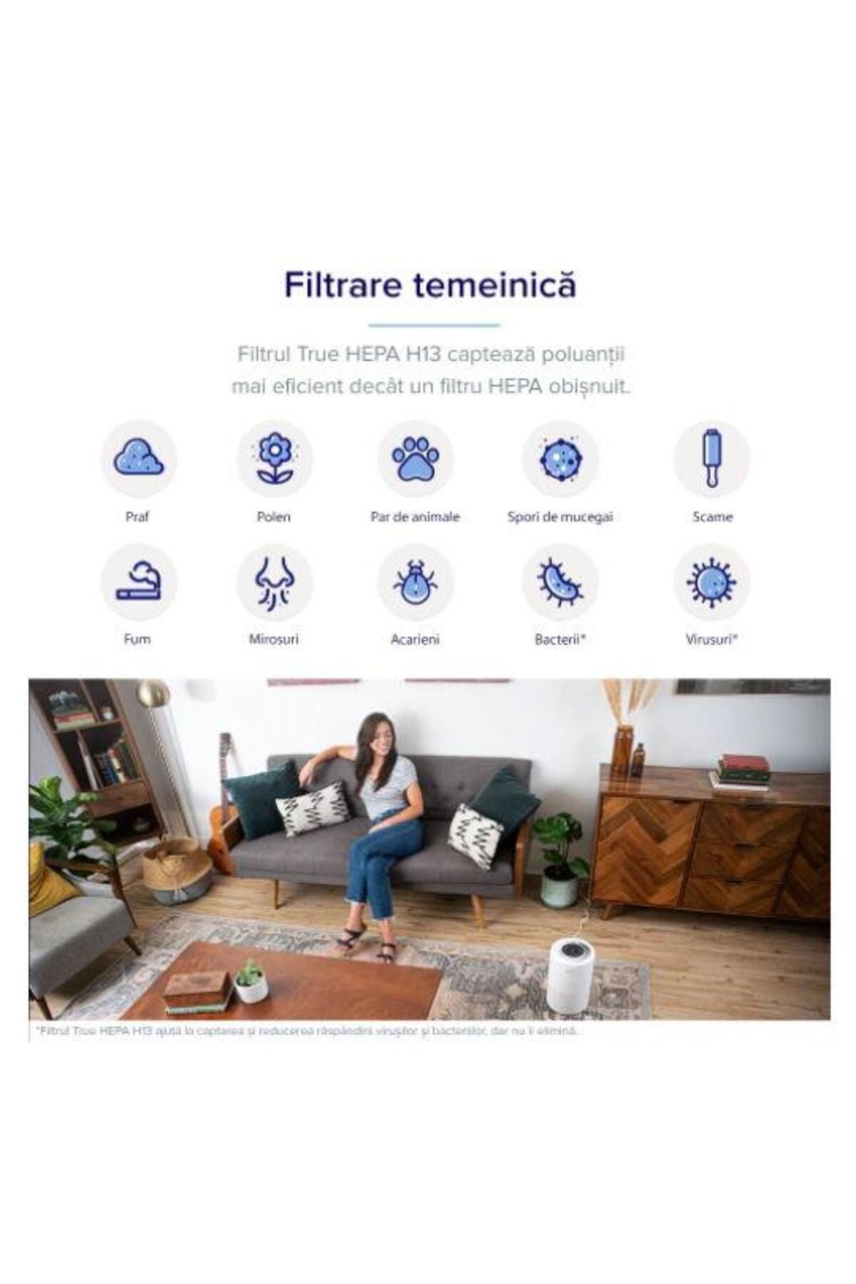 Levoit-Purificator de Aer Smart Levoit Core 200S, Wi-Fi, Filtru 3 in 1 True HEPA H13 5