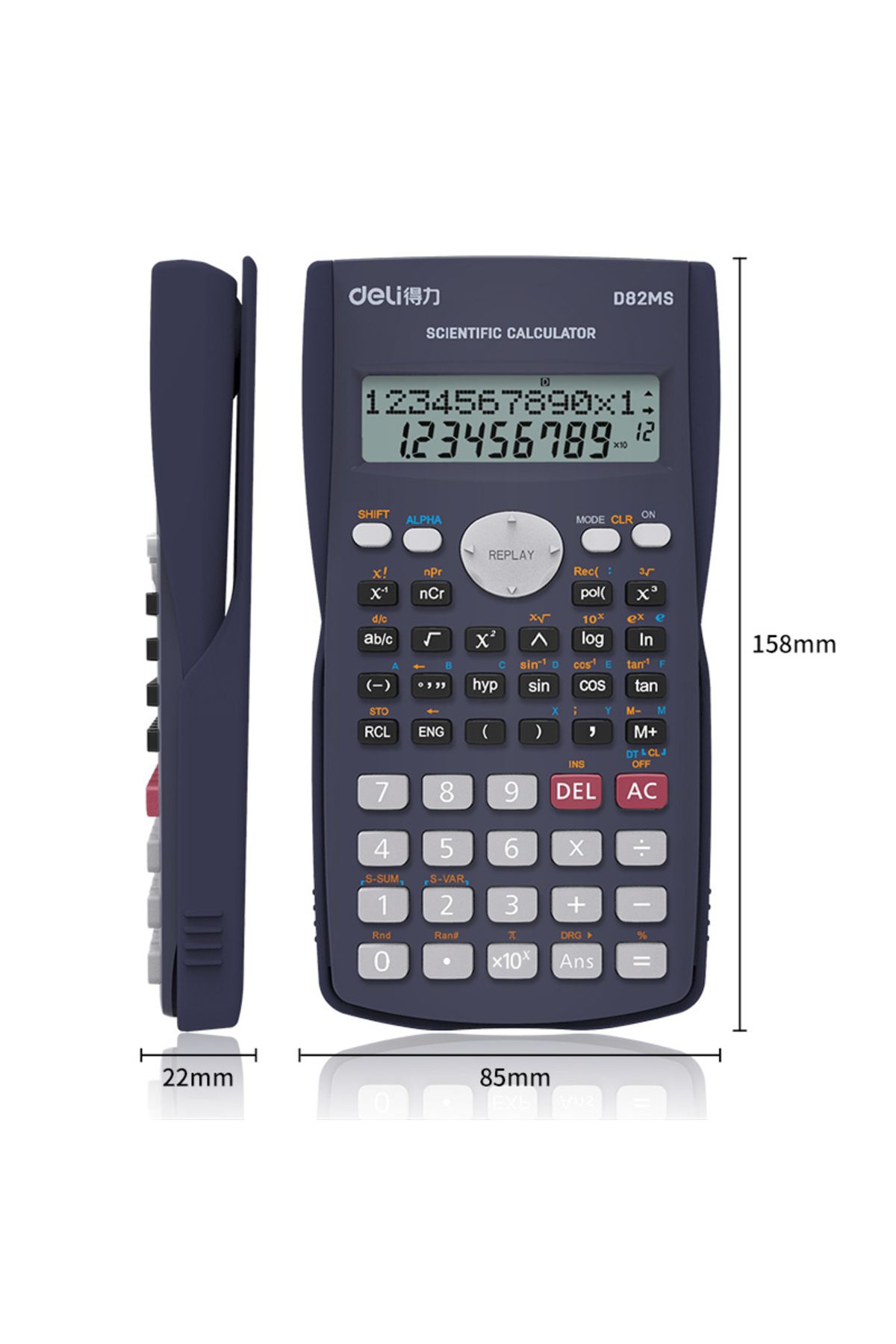 Deli-Deli ED82MS Scientific Calculator - 240 Functions, 10+2 Digits, 3-Year Warranty, Dark Blue 3