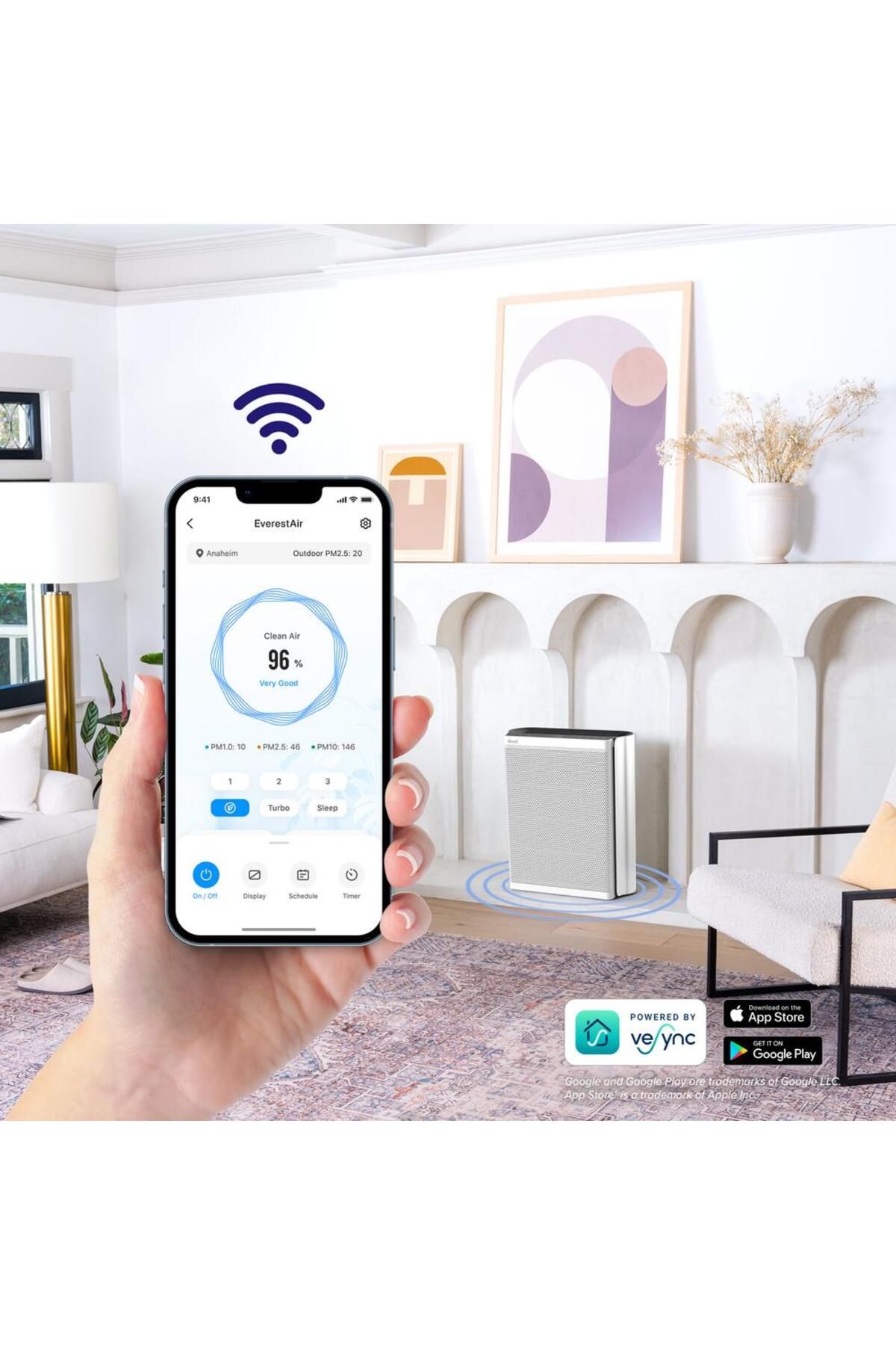 Levoit-Purificator aer Levoit EverestAir Smart True HEPA, Control vocal, 70W, Wi-Fi (Alb) 6