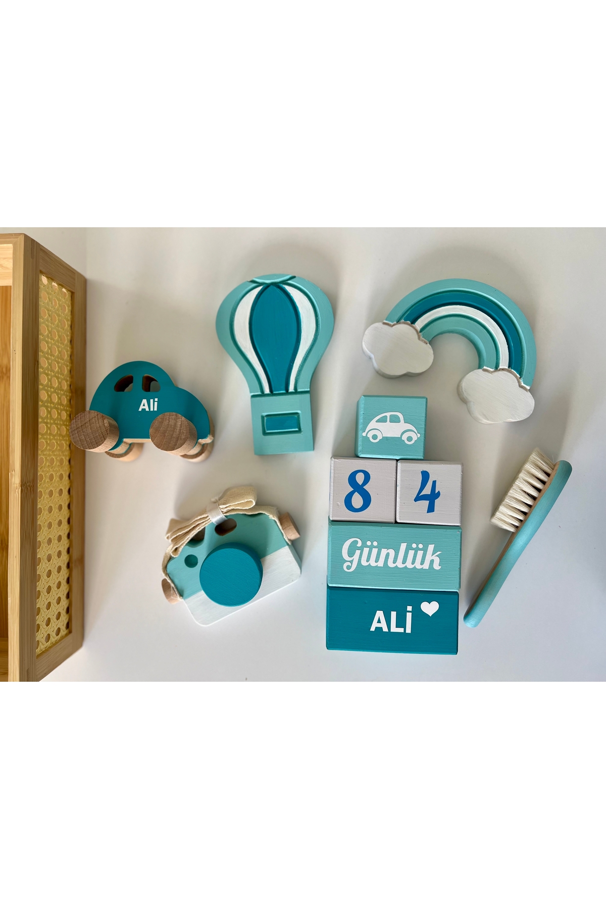 Objeli bebek anı küpü seti tam set bebek dekor