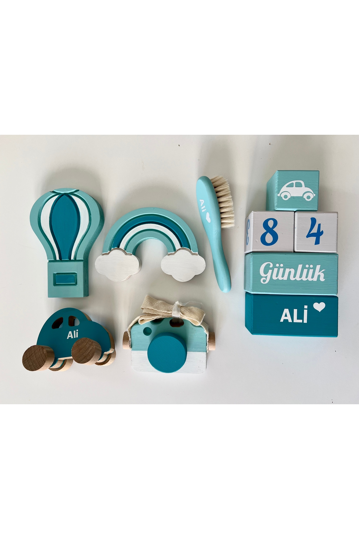 Objeli bebek anı küpü seti tam set bebek dekor