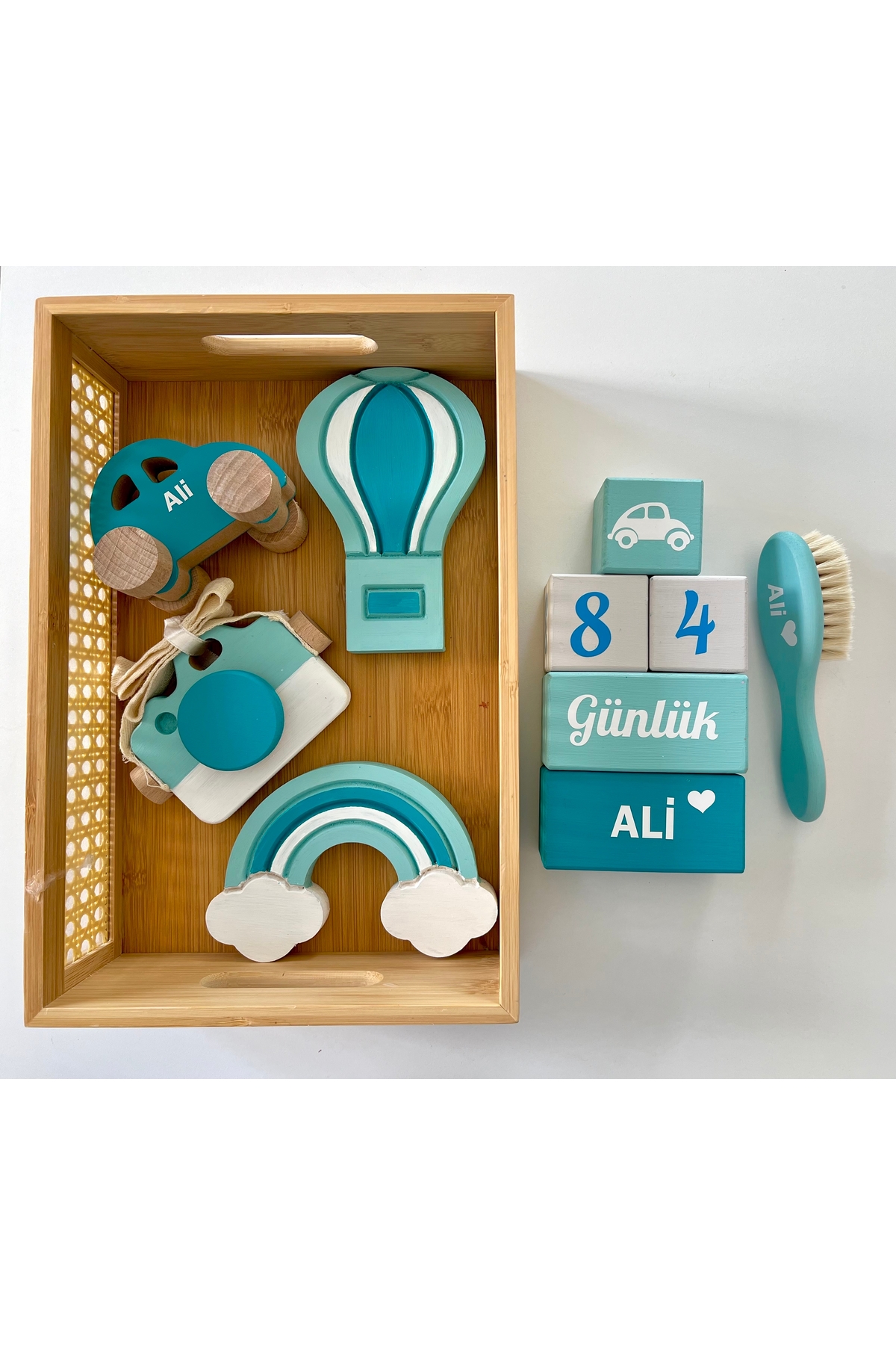Objeli bebek anı küpü seti tam set bebek dekor