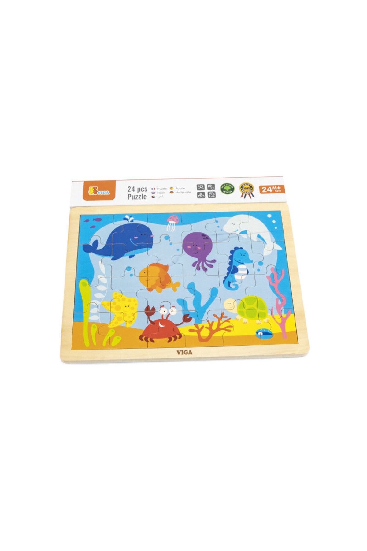Viga Puzzle Din Lemn Cu 24 Piese, Animale Din Ocean, Viga - One Size