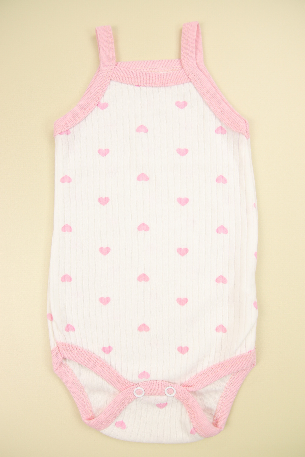 Lindakids Fitilli Kumaş % 100 Pamuk Kalp Desenli İp Askılı Çıtçıtlı 3'lü Kız Bebek Body/Zıbın fotoğrafı 4 (önizleme)