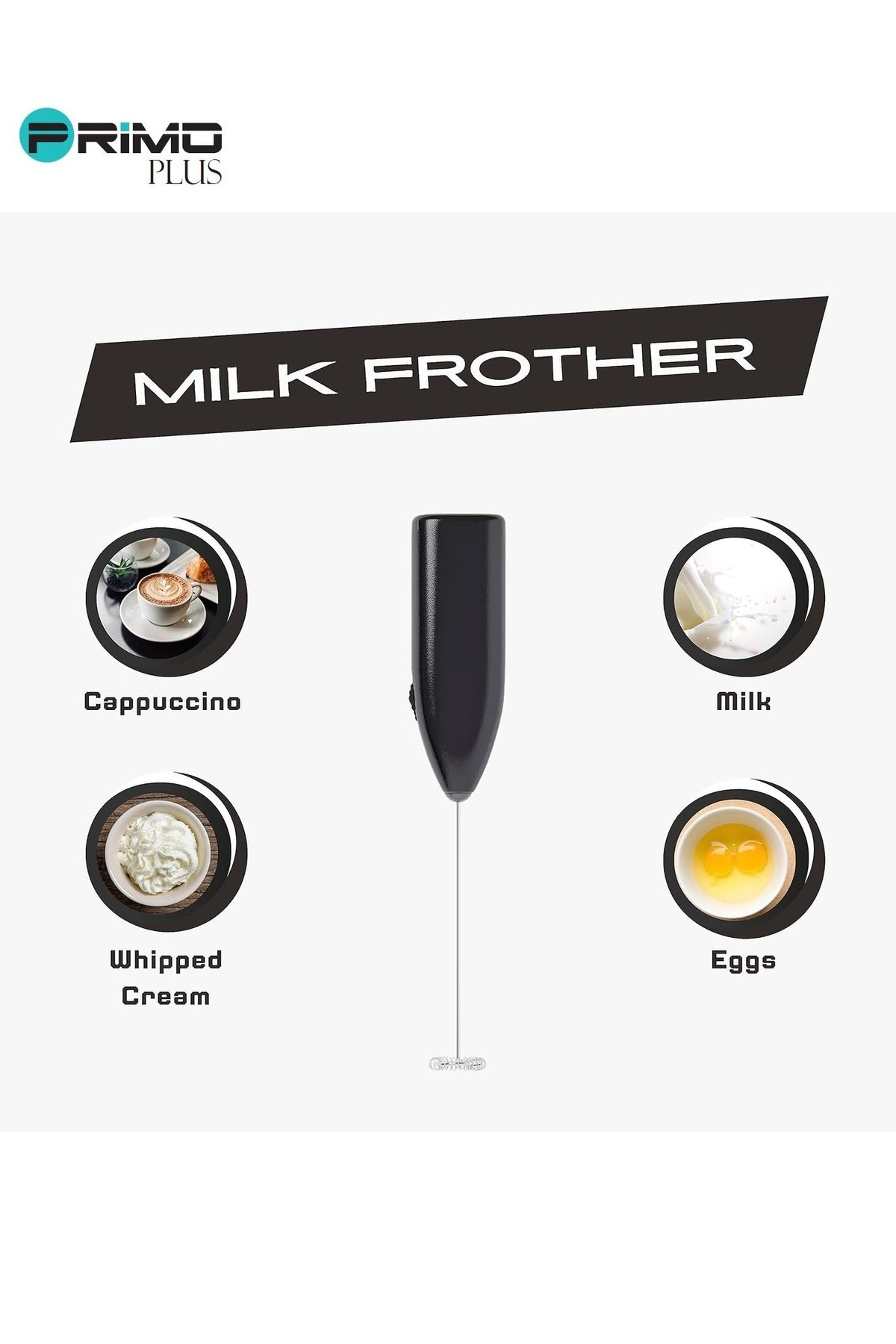 Primo Plus-Primo Plus Handheld Coffee and Milk Frother Black 4