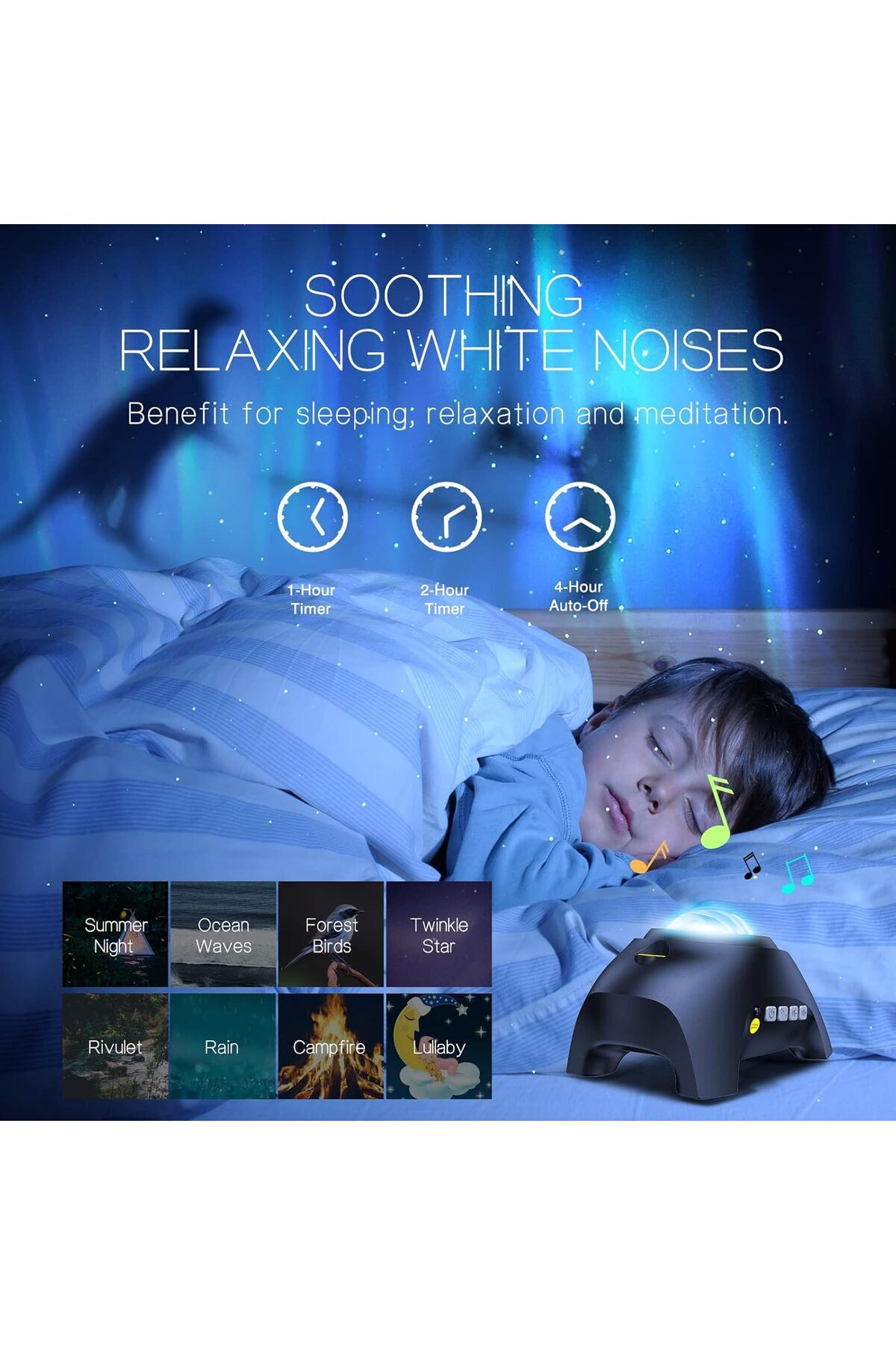 COOYA-Aurora Projector, with 33 Light Effects LED, Remote Control, White Noises, Bluetooth Speaker 5