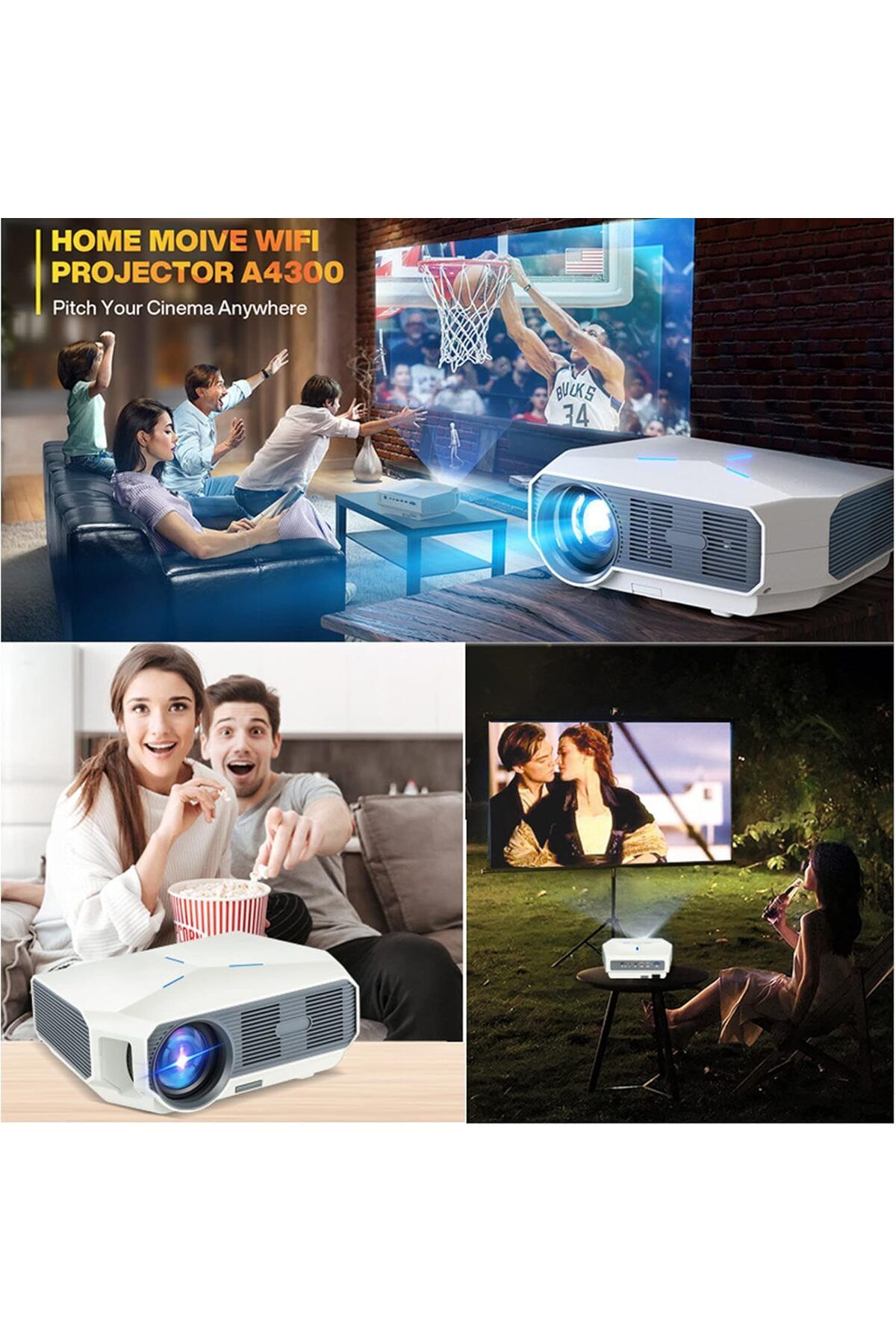 COOYA-Video Projector, with Built-in Speakers, Portable Movie Display Projector for Office Mobile Phone 5