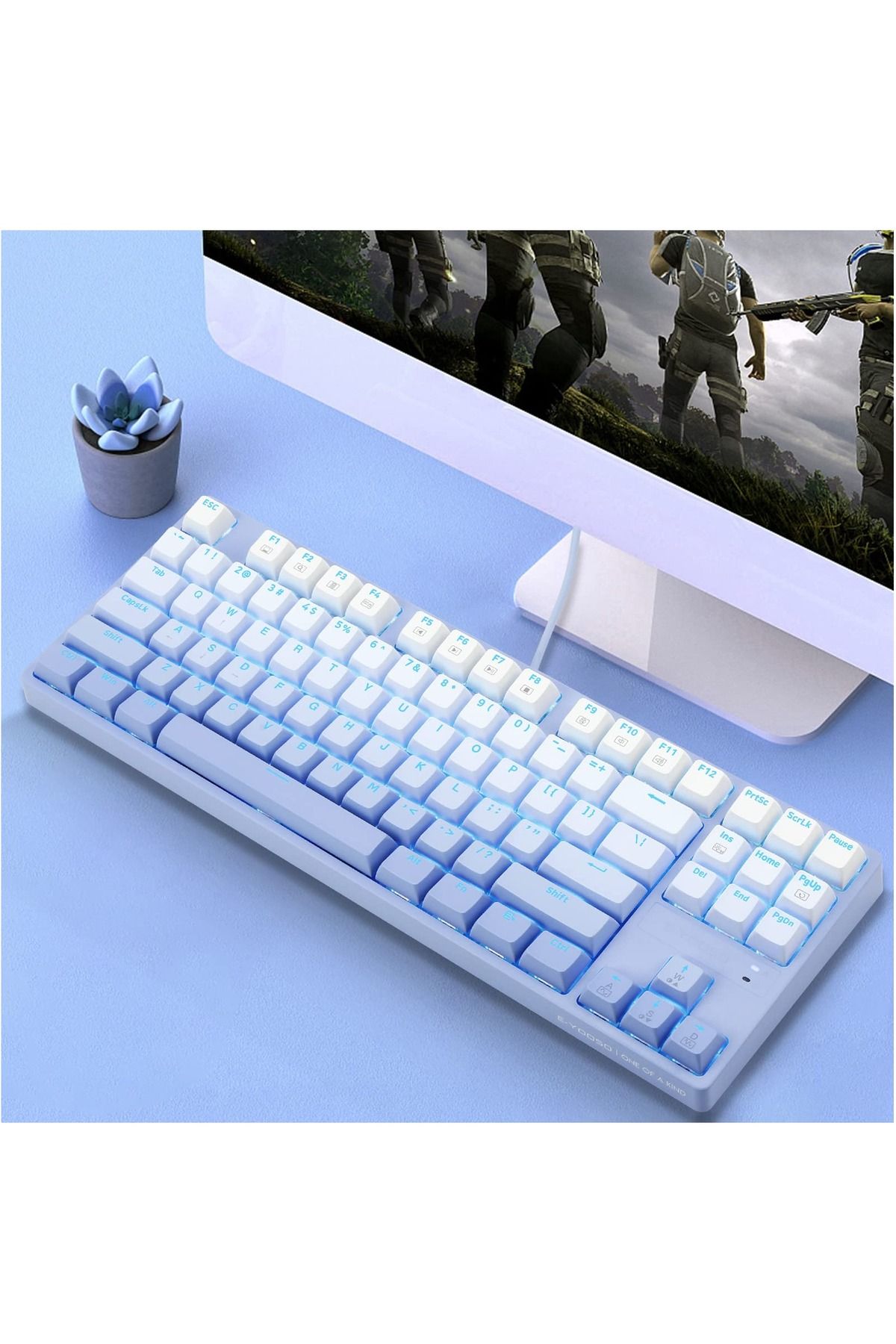 e-yooso-Z-87 Mechanical Gaming Keyboard with Gradient Blue Pbt Keycaps Blue Switches LED Backlit 7