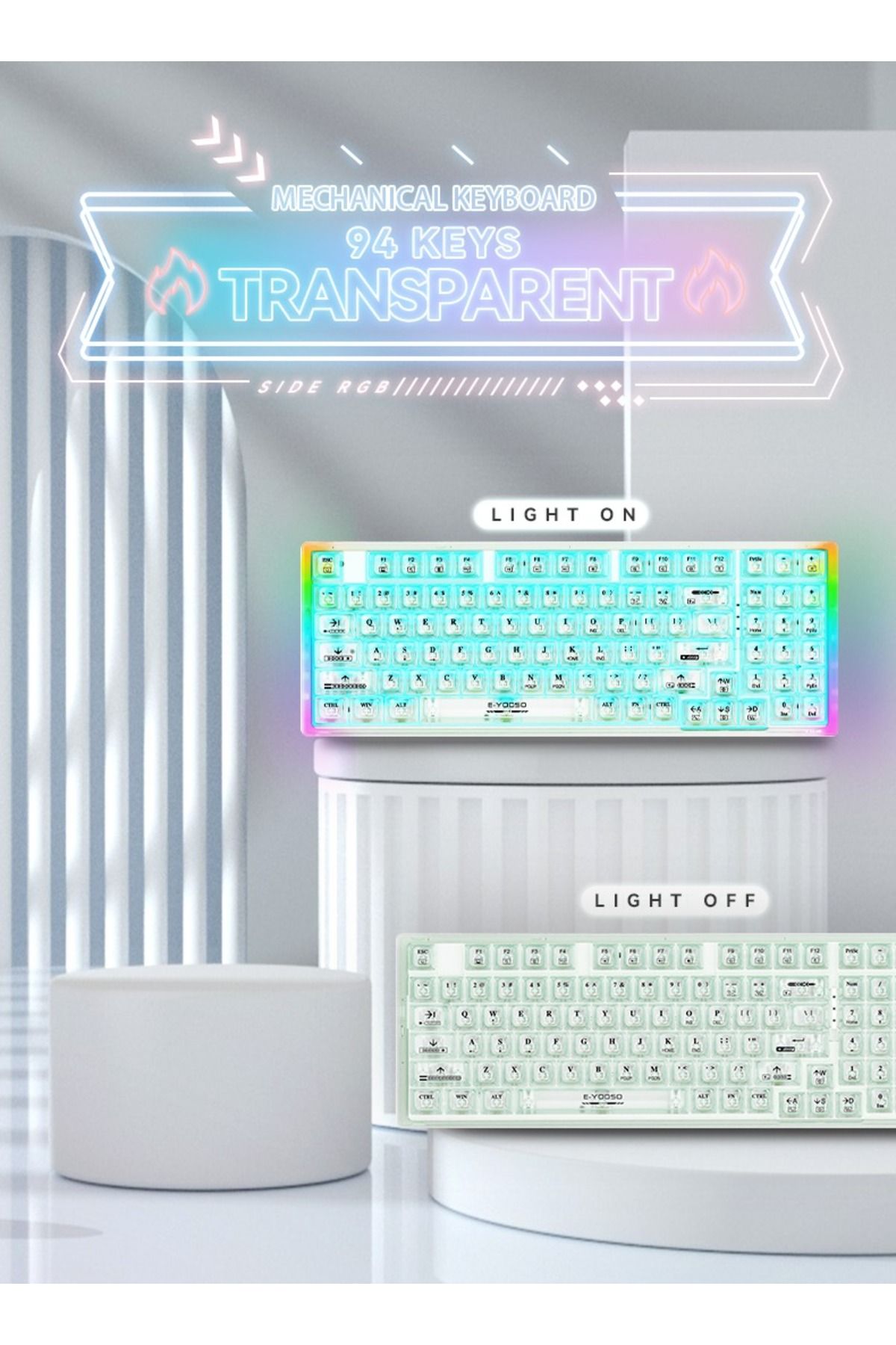 e-yooso-Z-94 Transparent Gaming Keyboard,94 Keys Red Switch USB Wired Mechanical Keyboard 2