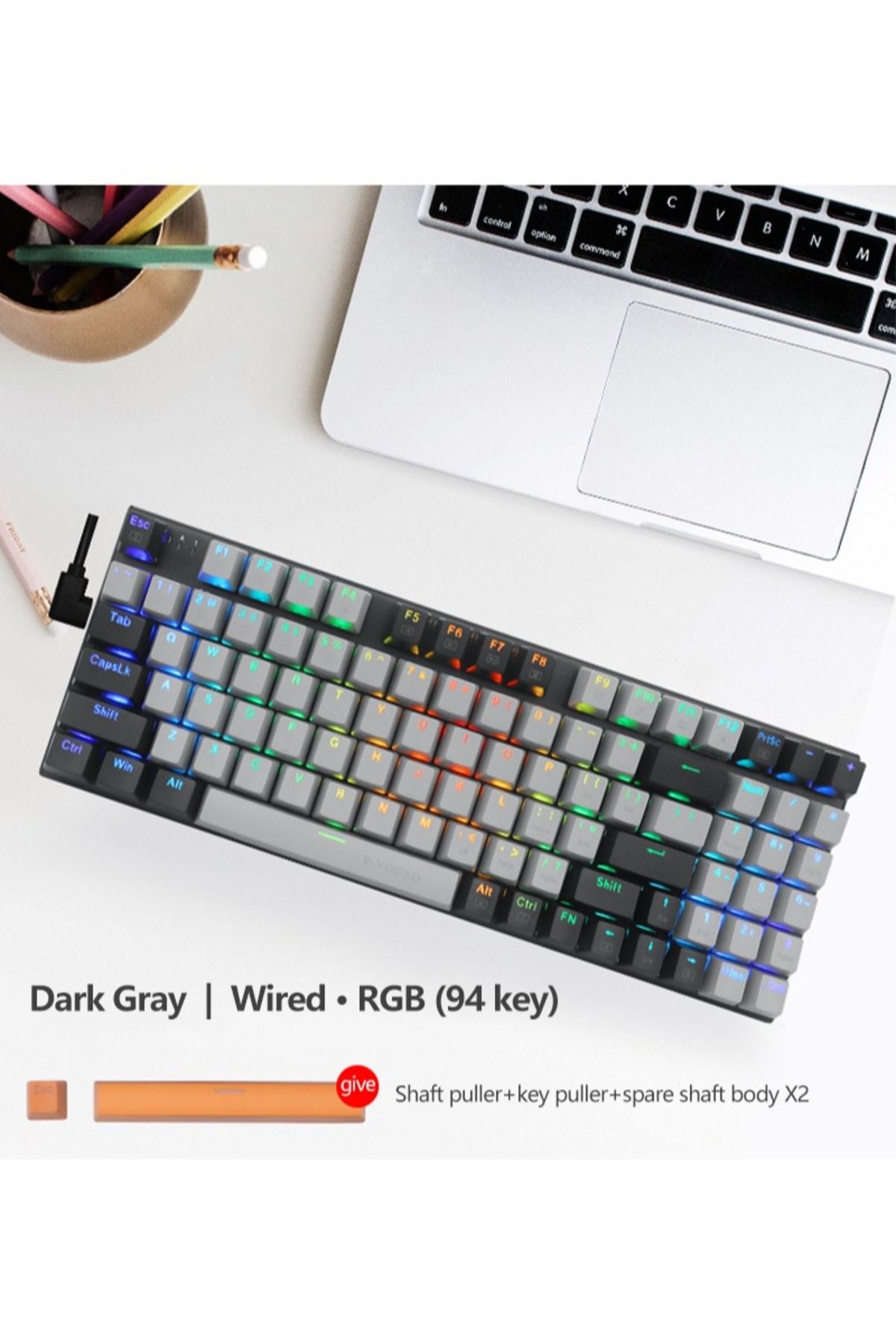 e-yooso-94 keys Gasket Mechanical Keyboard, Wired Red Switch Gaming Keyboard with Number Pad 3
