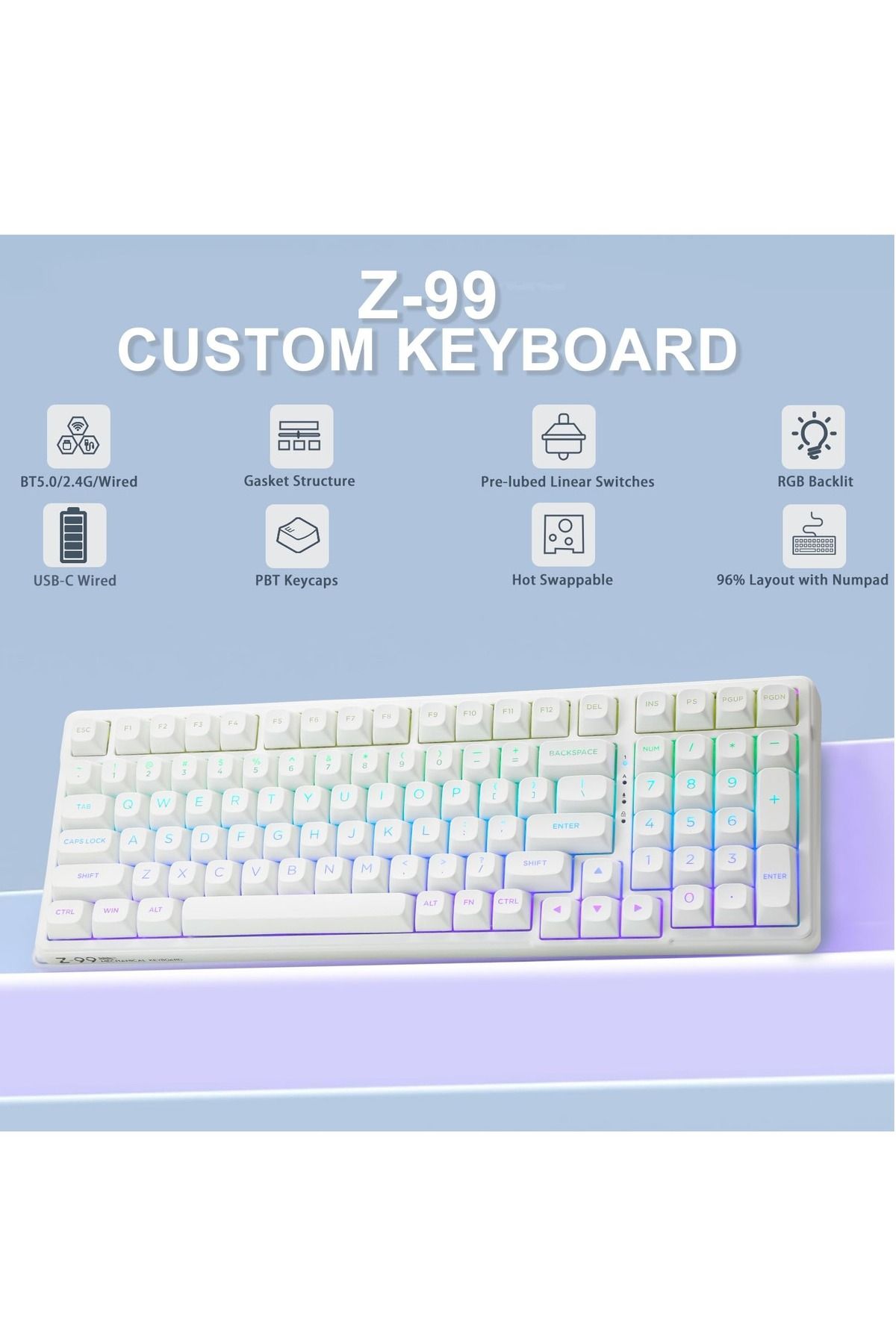 e-yooso-99 Keys Wired Mechanical Keyboard, Programmable, Silver Linear Switch, Gasket Structure 2
