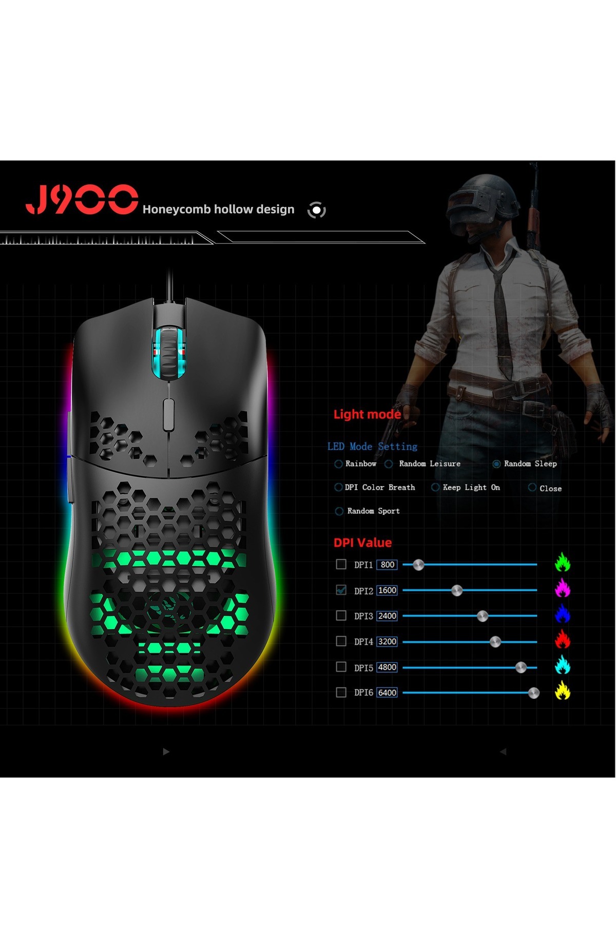 HXSJ-مجموعة لوحة مفاتيح الألعاب السلكية V700 ذات 61 مفتاحًا RGB وماوس الألعاب السلكي J900 USB 7