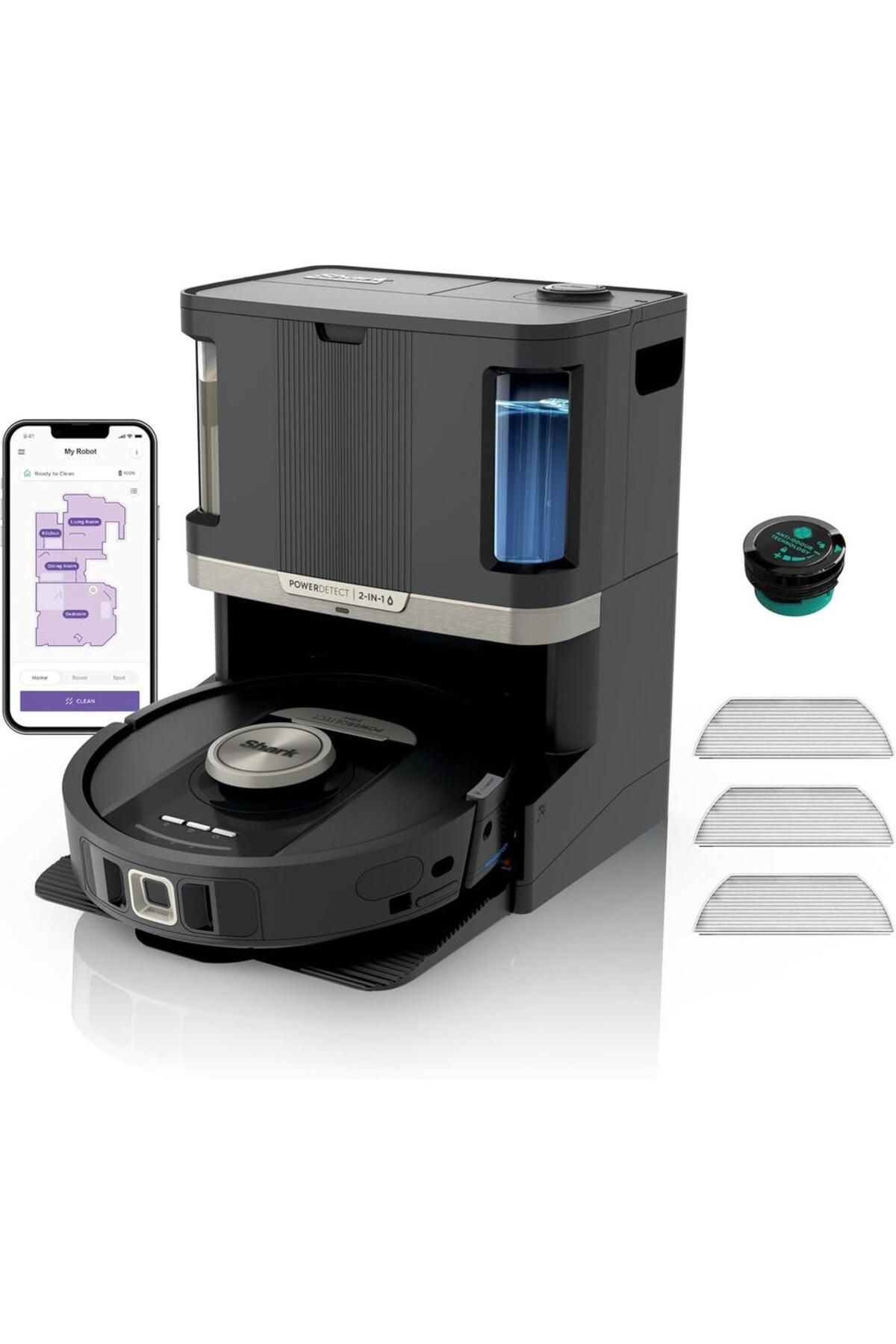Shark-Aspirator robot Shark PowerDetect NeverTouch Pro RV2800ZEEU 2-in-1, Rezervor 1.7 l (Negru) 1