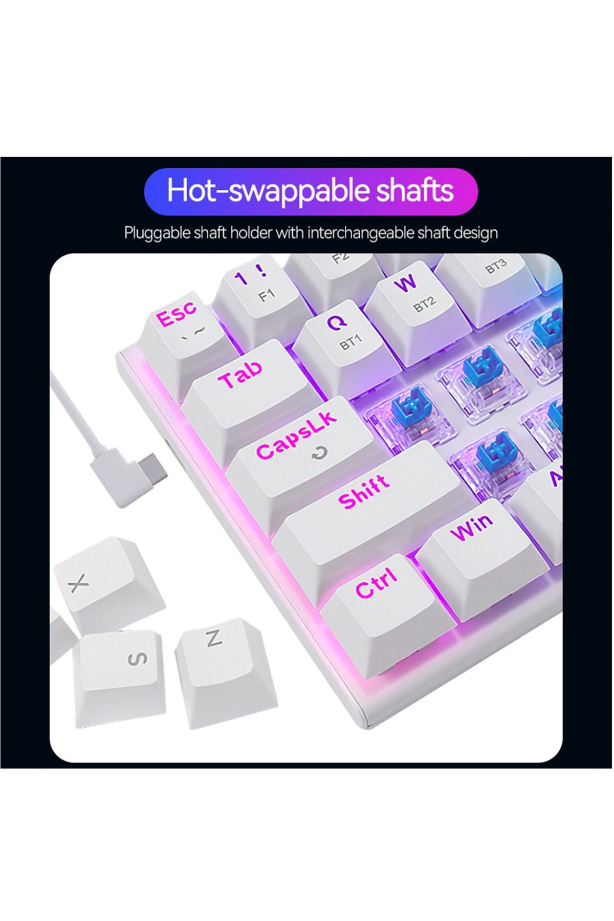 e-yooso-Z-11 3 Modes Wireless Mechanical Keyboard, Blue Switch Bluetooth/2.4G/USB-C 60% Portable 3