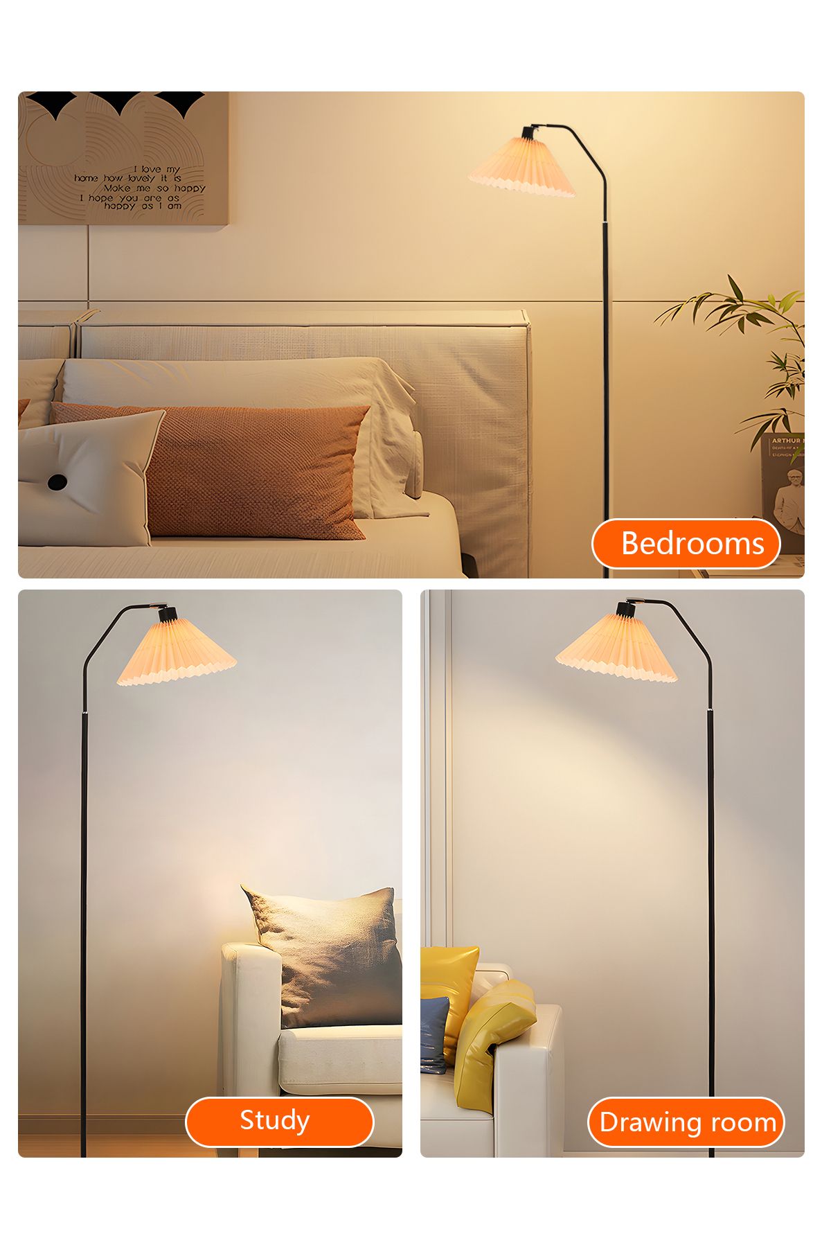 Lumely-Pleated Fabric Floor Lamp With Retro Style,3 Lighting Modes,adjustable Head,eye-caring,e27,12w 6