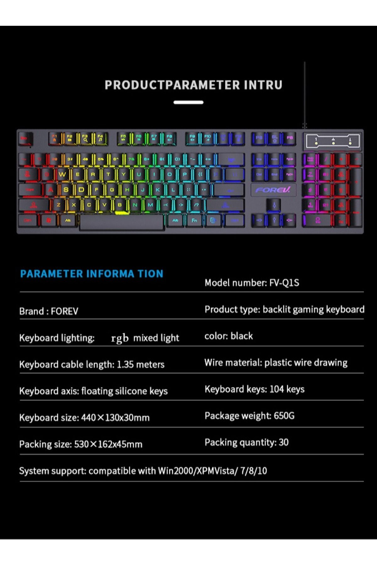 Forev-RGB Gaming Keyboard Mouse Set, Mechanical Keyboard Feel Keyboard,104 Keys 7