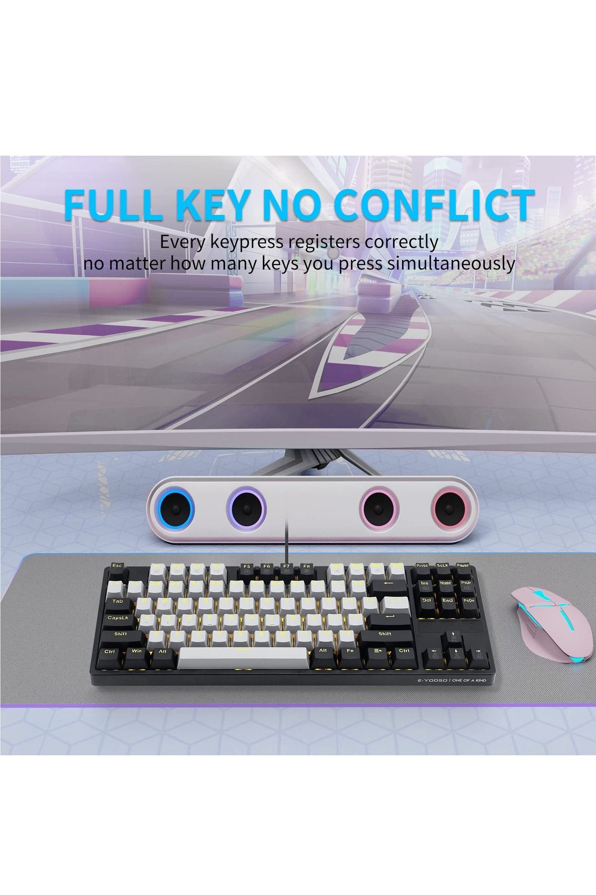 e-yooso-لوحة مفاتيح ميكانيكية Z-87، 87 مفتاحًا، لوحة مفاتيح ألعاب صغيرة الحجم باللون الأحمر مع مفتاح أصفر 7