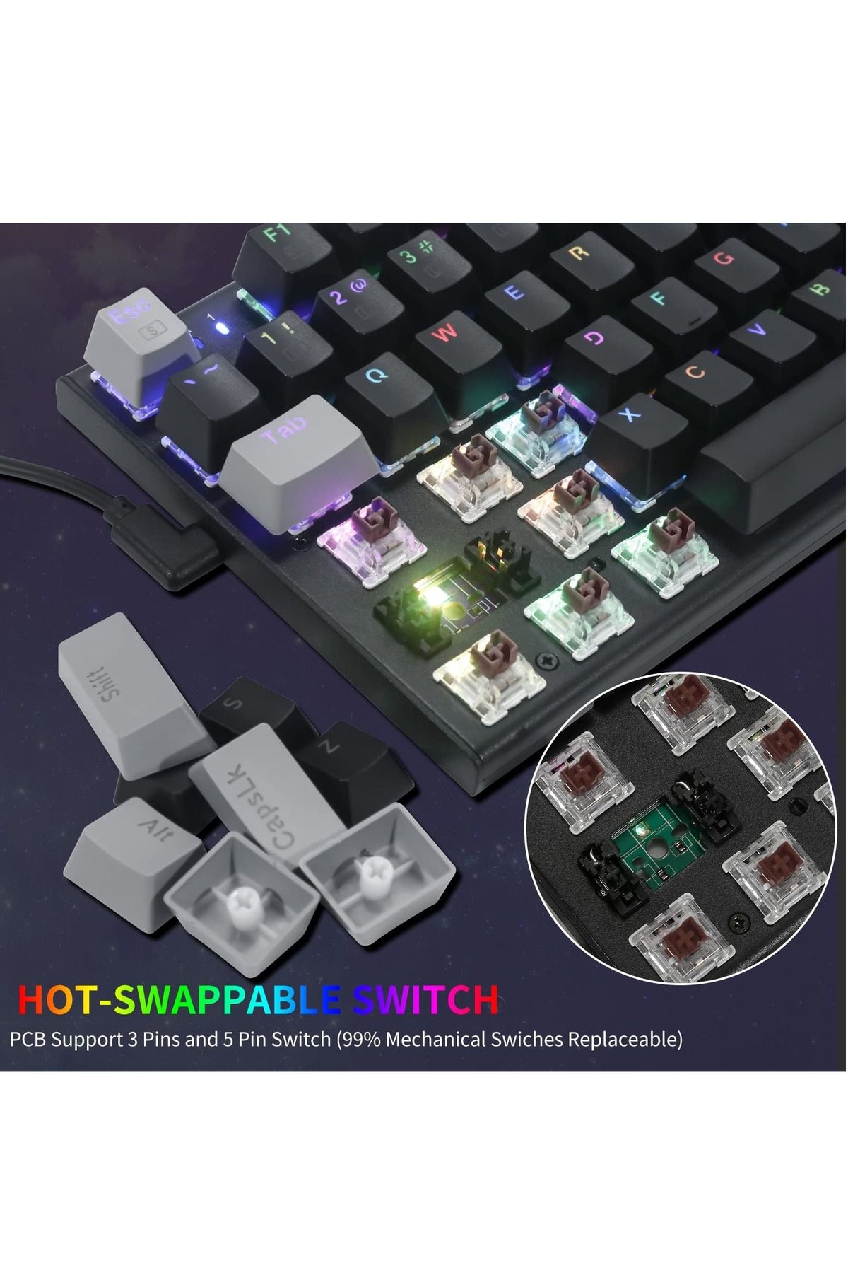 e-yooso-94 Keys Gasket Mechanical Keyboard, Wired Brown Switch Gaming Keyboard with Number Pad 2