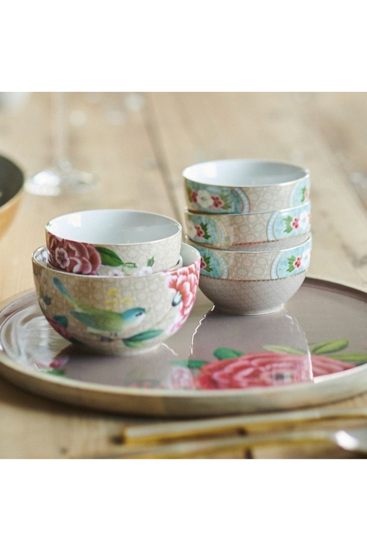 Pip Studio-Porcelain plate, Pip Studio, Khaki, 17 cm, Blushing Birds collection 3