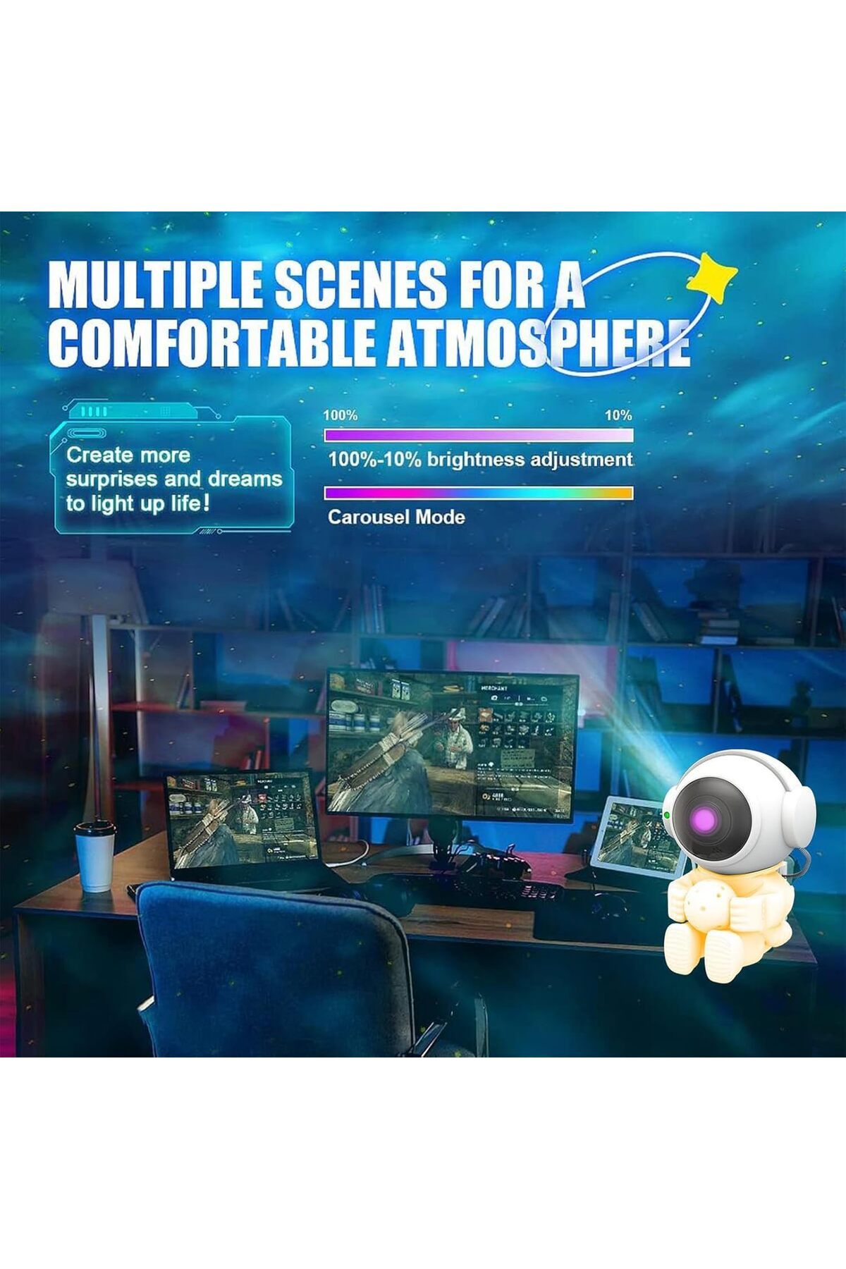COOYA-Star Projector, with 5 LED Light Modes, Control Timer, Remote & 360° Adjustable, Astronaut Design 4