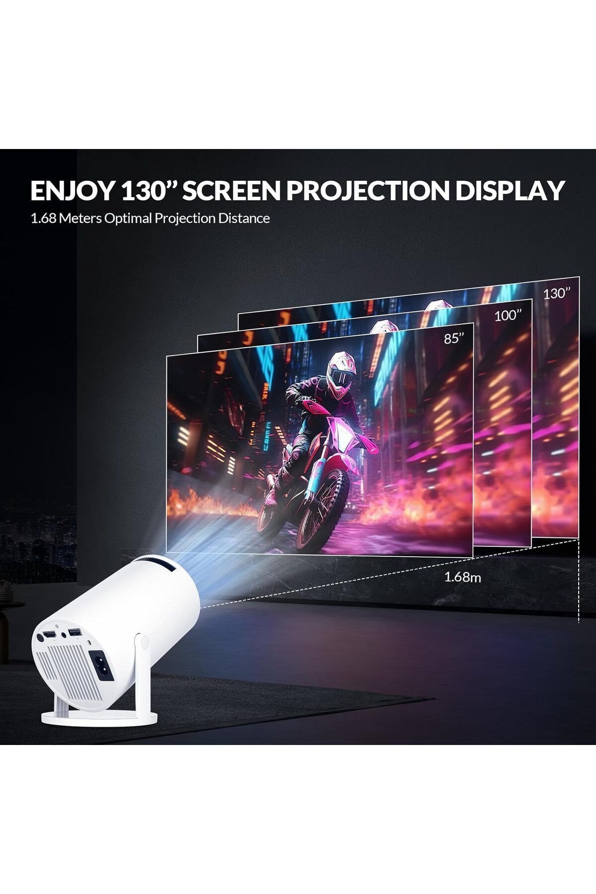 COOYA-جهاز عرض صغير يدعم دقة 4K، تصحيح أفقي تلقائي، جهاز عرض محمول قابل للدوران 180 درجة، أبيض 2