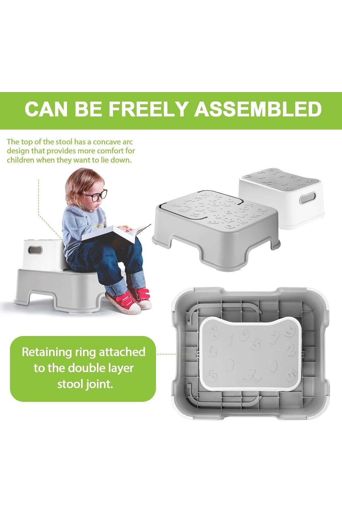 COOYA-Toddler Step Stool, Detachable ,Anti-slip ,with Maximum Load 200 lbs, Multi-location application 3