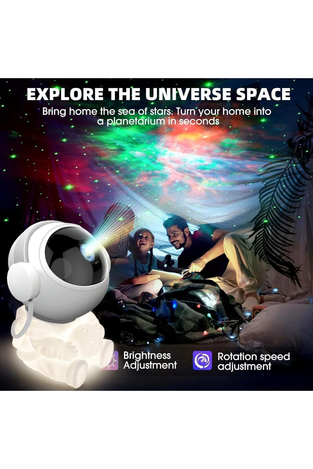 COOYA-Star Projector, with 5 LED Light Modes, Control Timer, Remote & 360° Adjustable, Astronaut Design 7