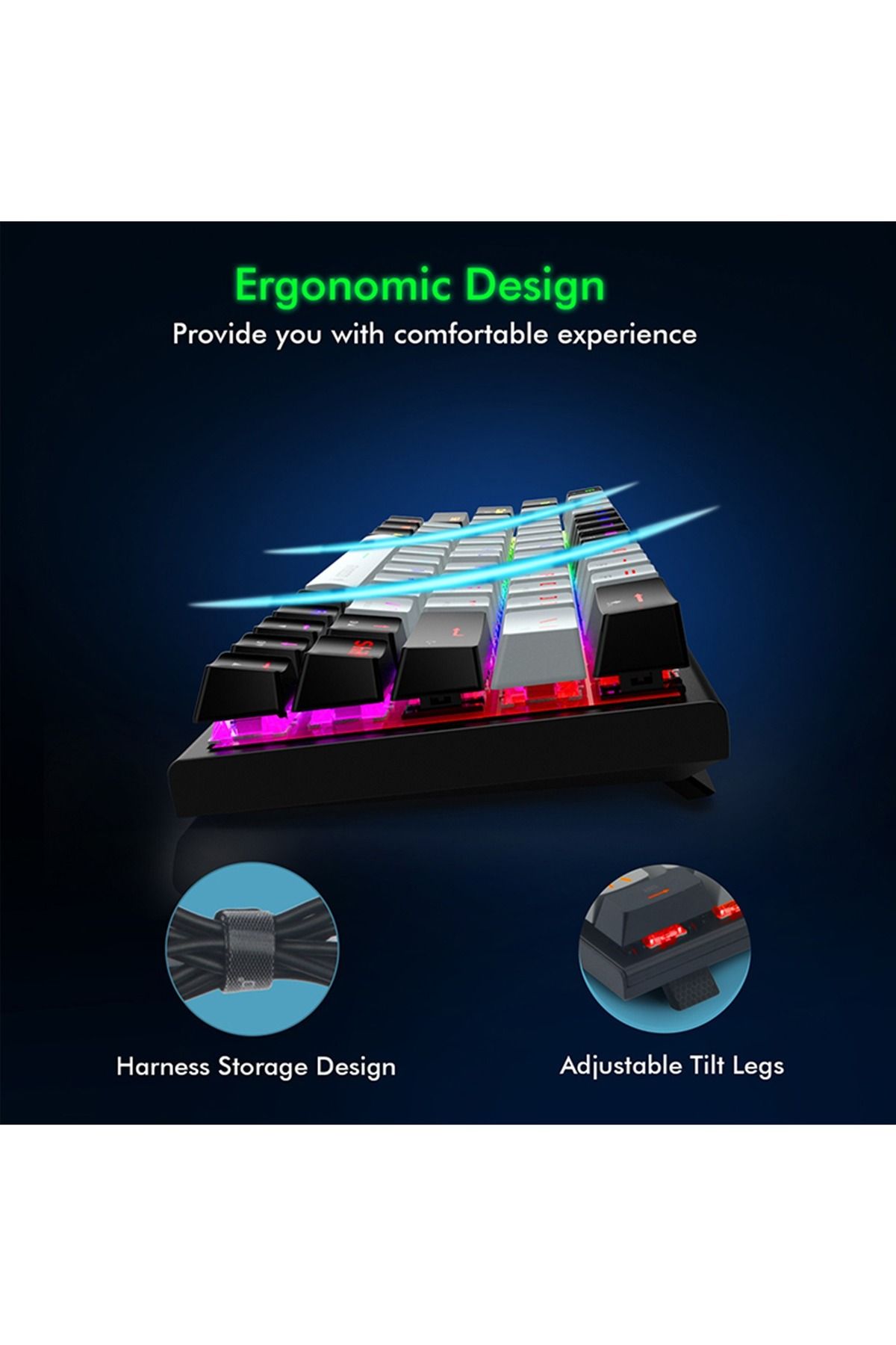 e-yooso-Z-11 3 Modes Wireless Mechanical Keyboard, Bluetooth/2.4G/USB-C 60% Portable Rechargeable 6