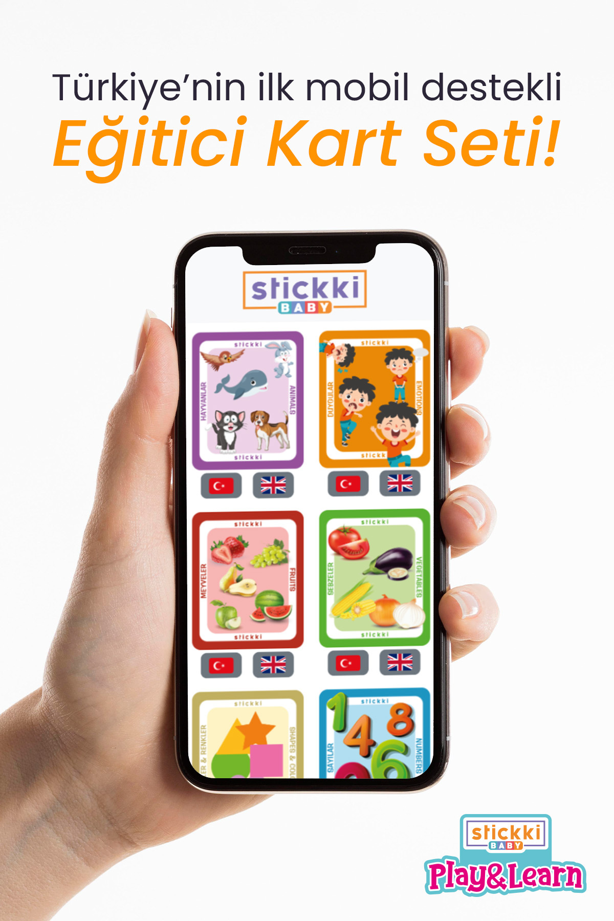 Stickki Eğitici Kartlar | TR-EN | 2-6 Yaş | 280 Kart | 3 Oyun | QR Kodlu Sesli Eğitim fotoğrafı 6 (önizleme)