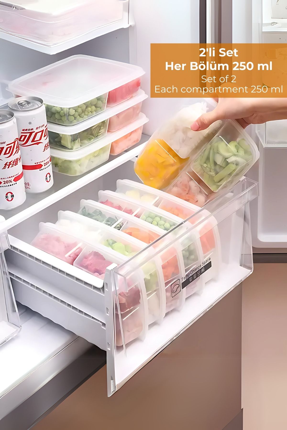 Hesaplı Kasa-4 Compartment Refrigerator Organizer 1 Lt, Friz Organizer, Set of 2 3