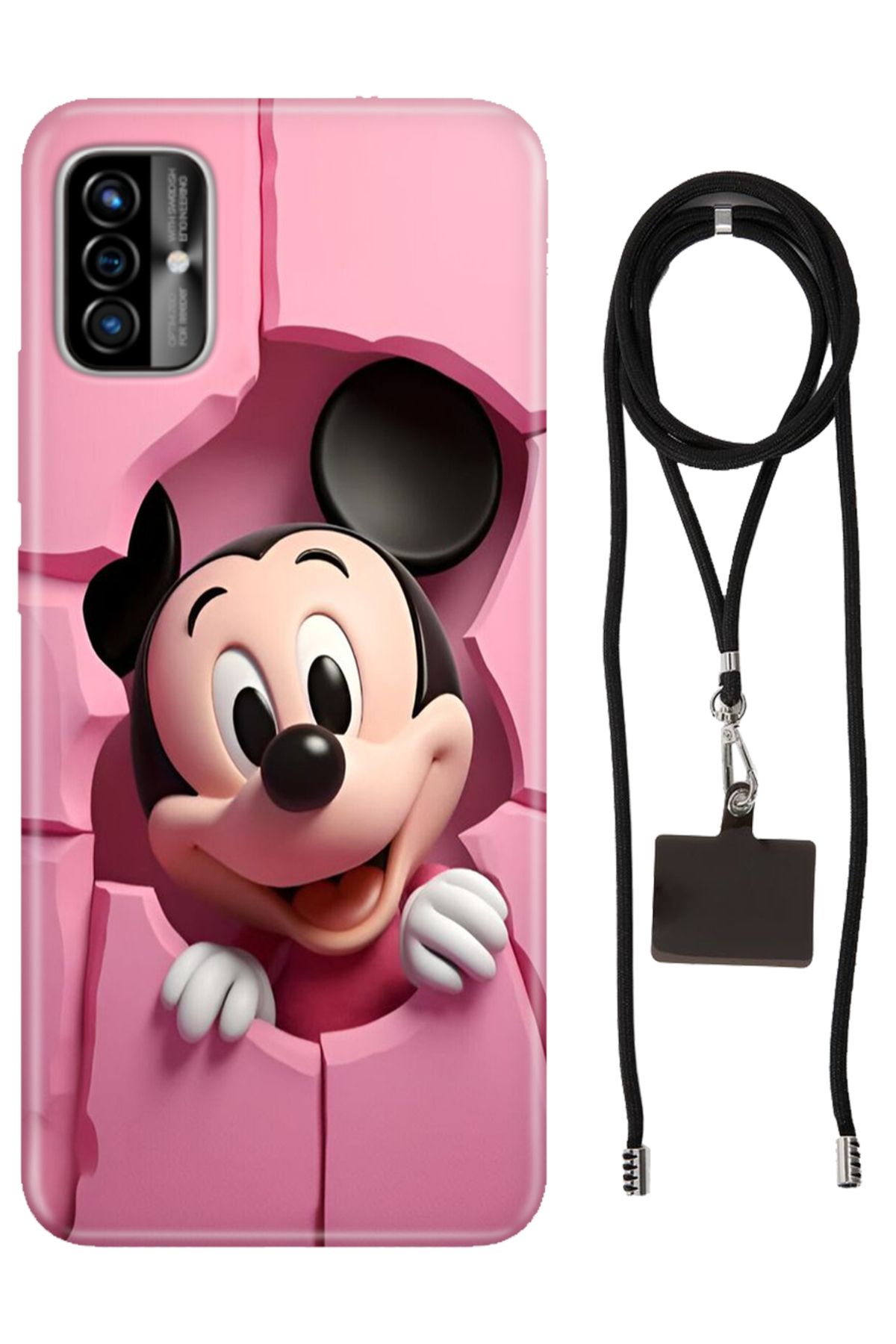 Reeder P13 Blue Max 2022 6.5" Kılıf Kılıf Silikon Mickey İpli Siyah Dayanıklı Boyun Askısı