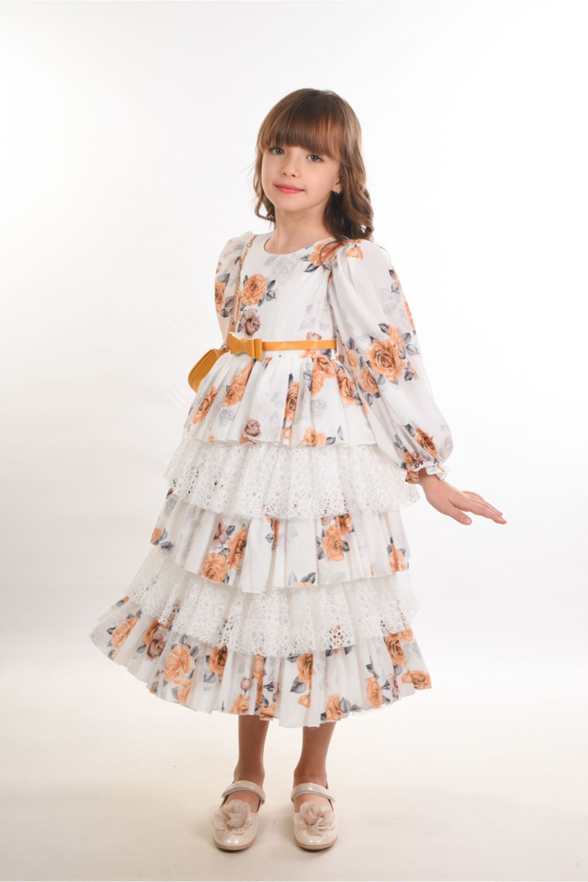 MIALORA EXCLUSİVE By Emel Ebru Özdemir Çiçekli ve Çantalı Kat Kat Uzun Kız Çocuk Elbisesi ,Kemerli Kız Çocuk Elbise, Doğum Günü Elbisesi fotoğrafı 6 (önizleme)