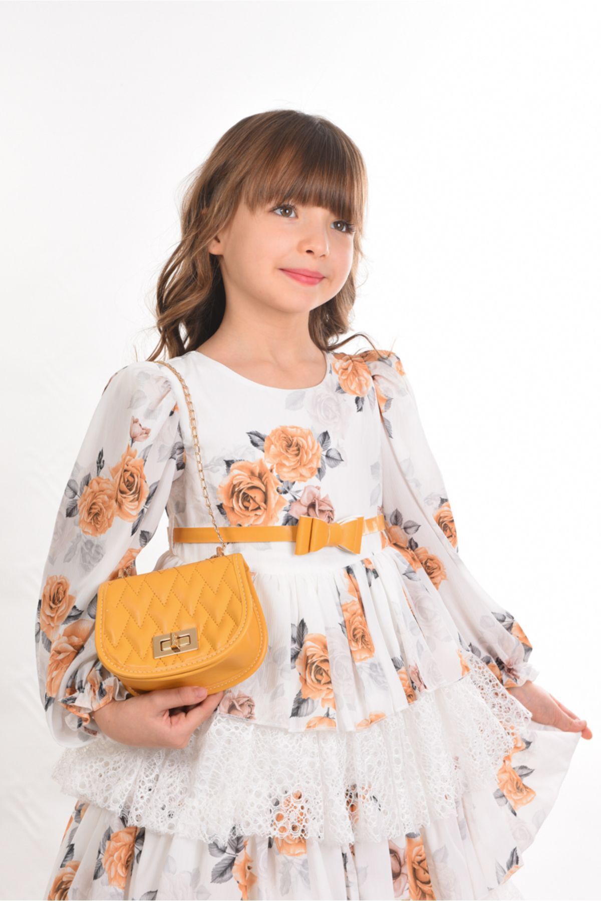 MIALORA EXCLUSİVE By Emel Ebru Özdemir Çiçekli ve Çantalı Kat Kat Uzun Kız Çocuk Elbisesi ,Kemerli Kız Çocuk Elbise, Doğum Günü Elbisesi fotoğrafı 4 (önizleme)