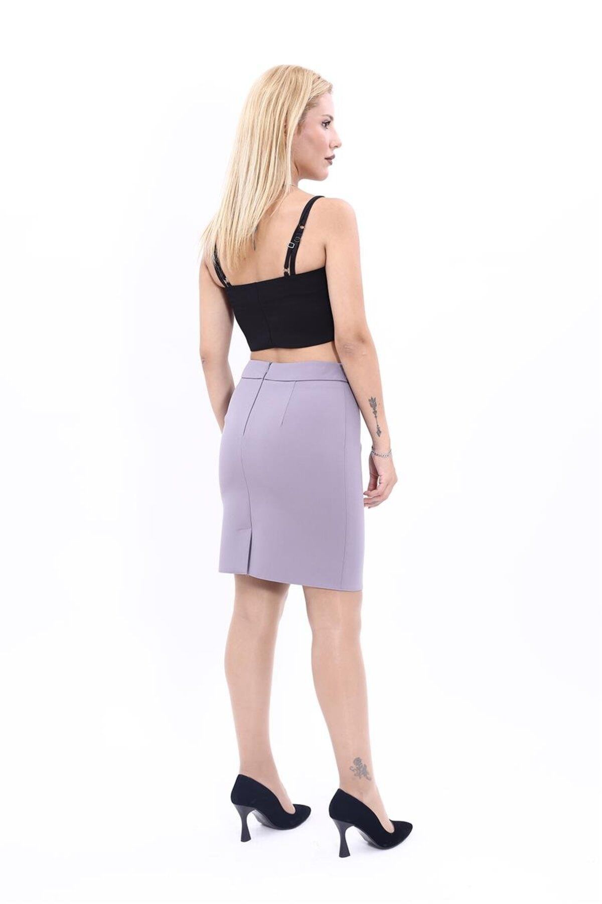 ÖNDER ÖZSOY-Large Size Short Pencil Skirt-Anthracite 4