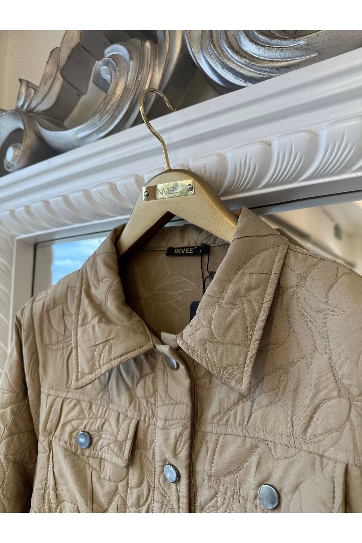 Invee-Invee 6827 Patterned Quilted Jacket - Camel 4