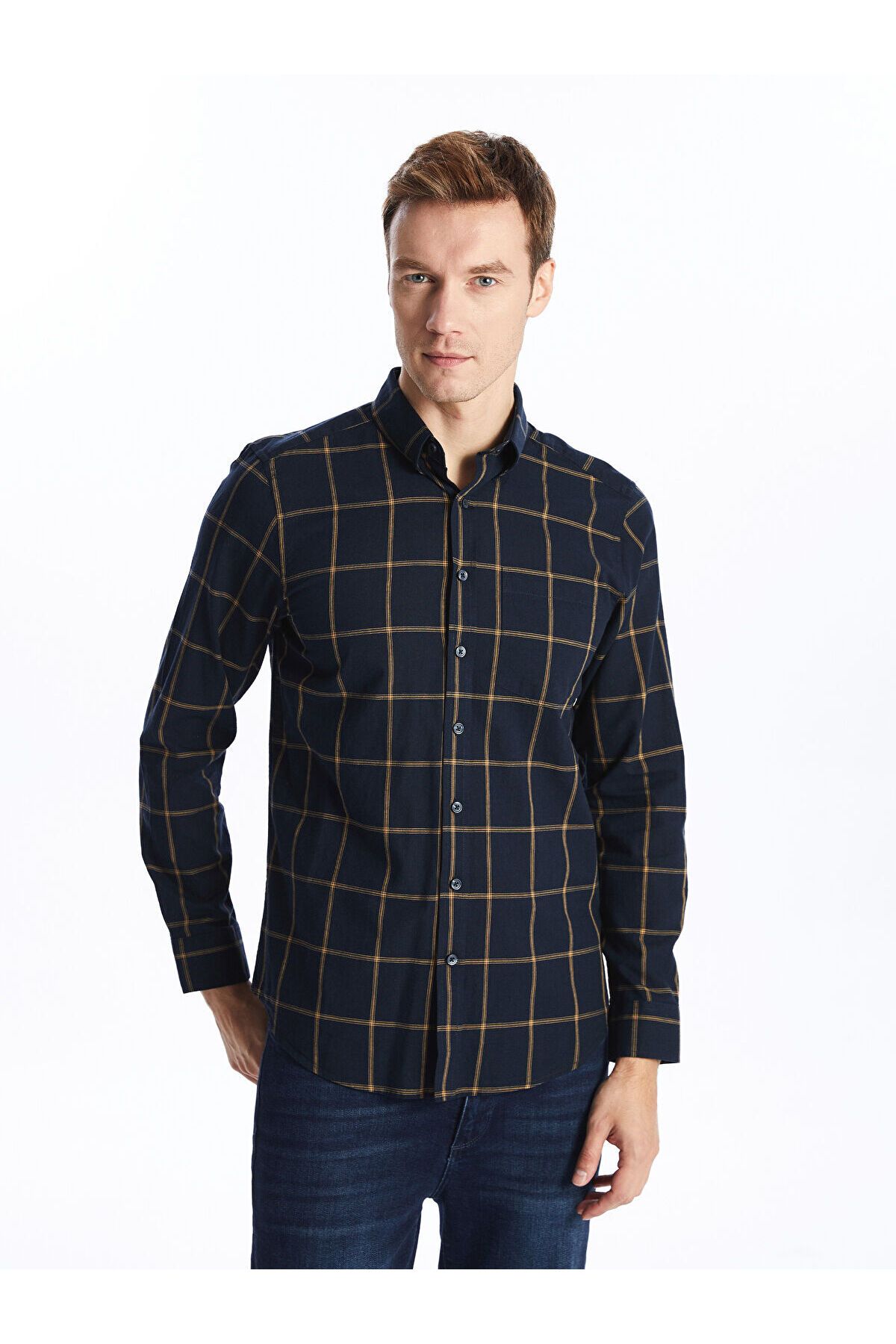 LC Waikiki Regular Fit Uzun Kollu Ekose Poplin Erkek Gömlek