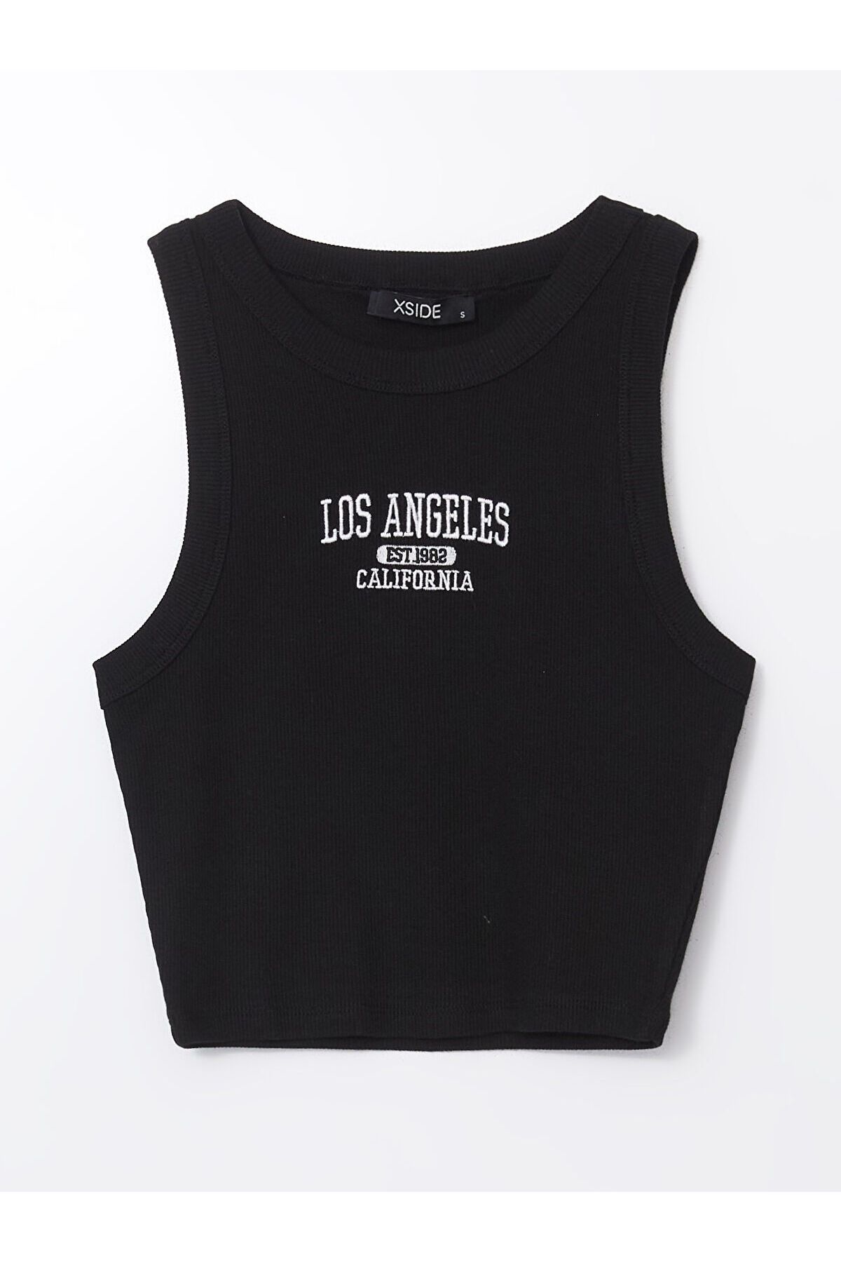 LC Waikiki-Crew Neck Los Angeles Embroidered Crop Women's Tank Top 5