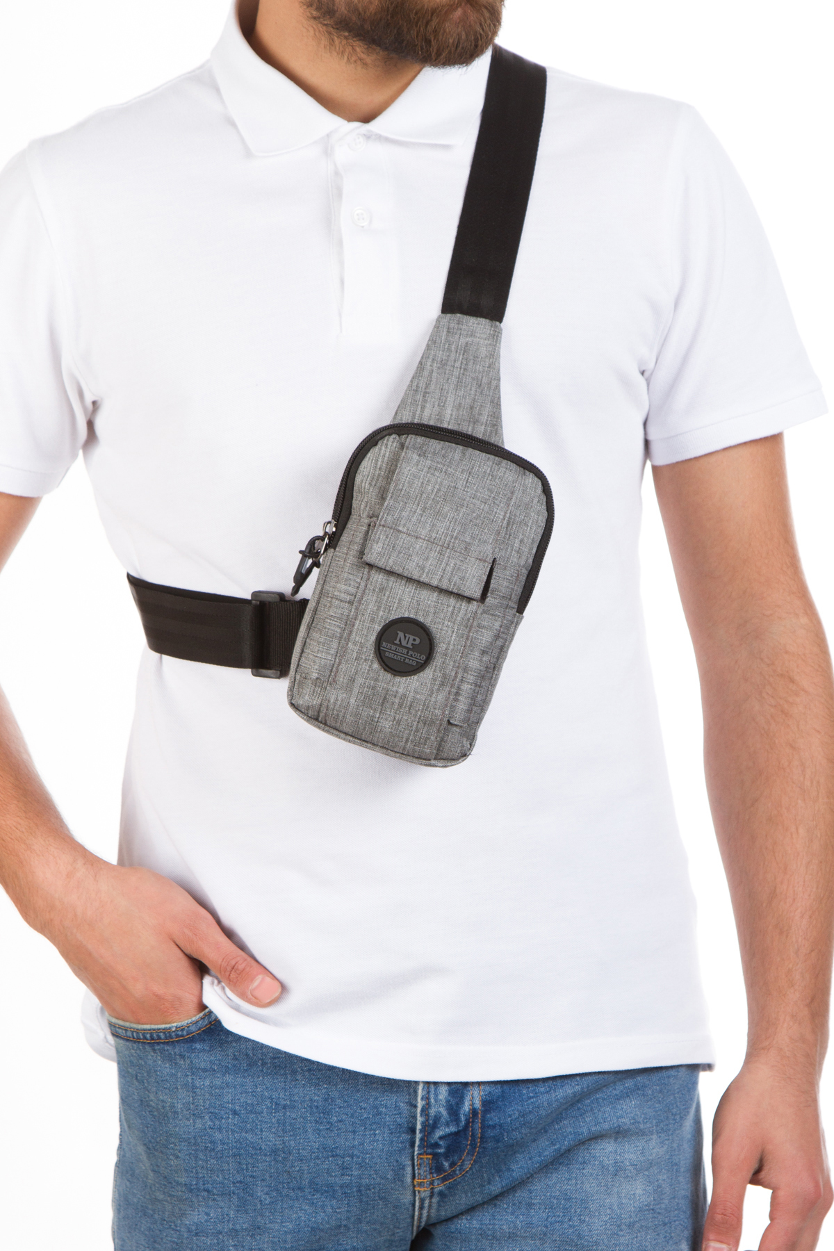 Newish Polo Newish Unisex Gri Keten Telefon Bölmeli Çapraz Askılı Omuz Ve Bel Çantası, Günlük Spor Ve Seyahat